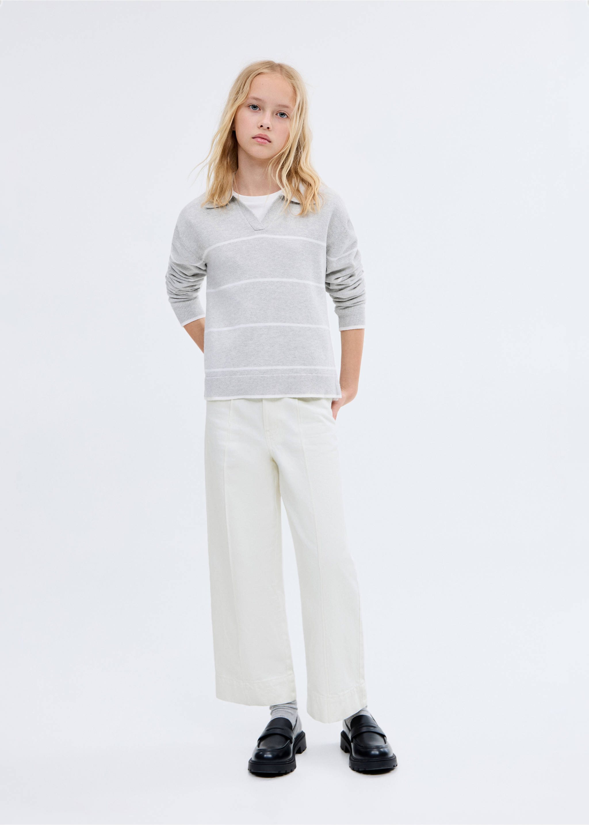 Calças de ganga culotte com pormenor de costura - Pormenor do artigo 2, Branco. Ref: 17021249-00.