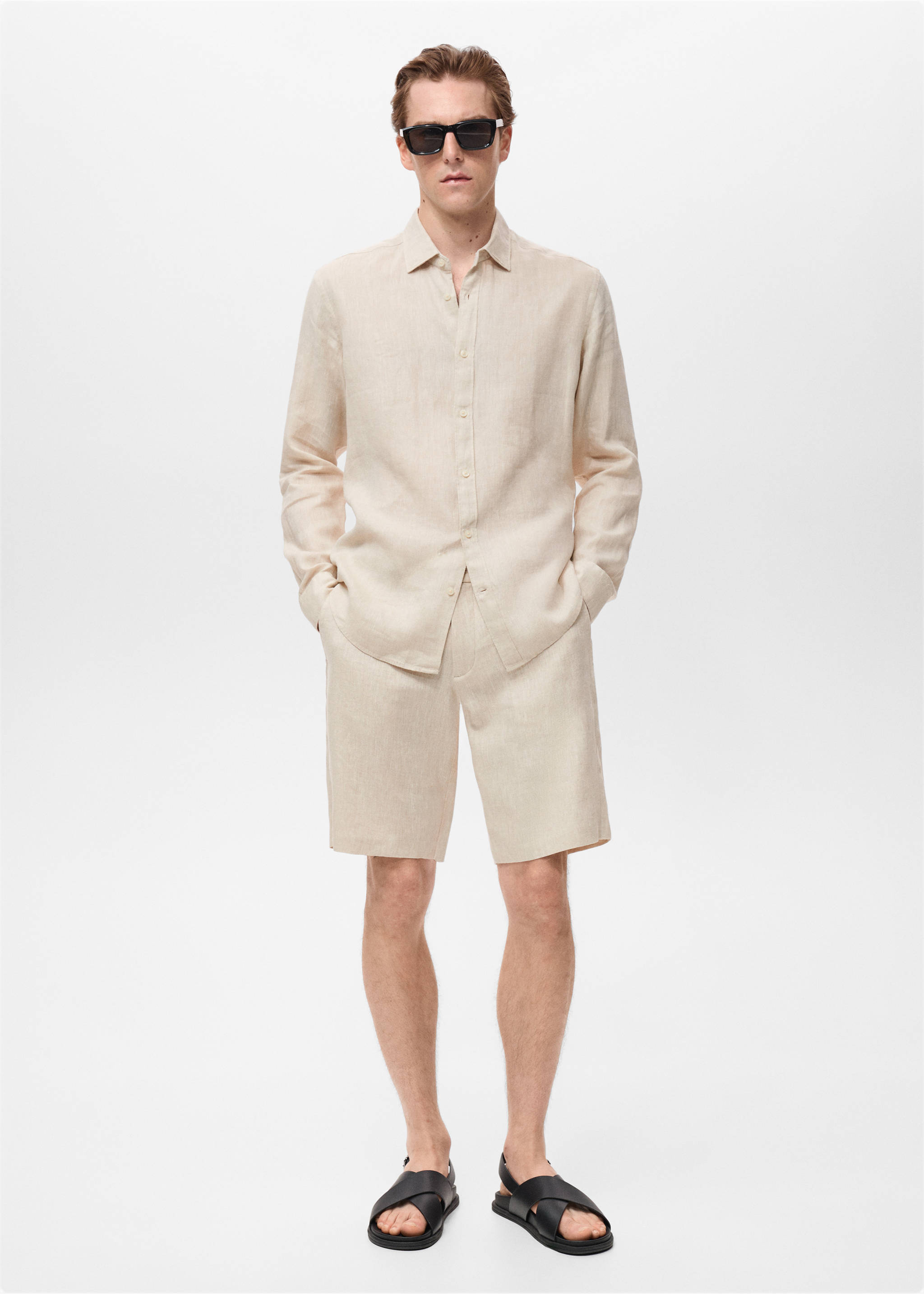 100% linen regular-fit shirt - General plane, Sand. Ref: 17021250-00.