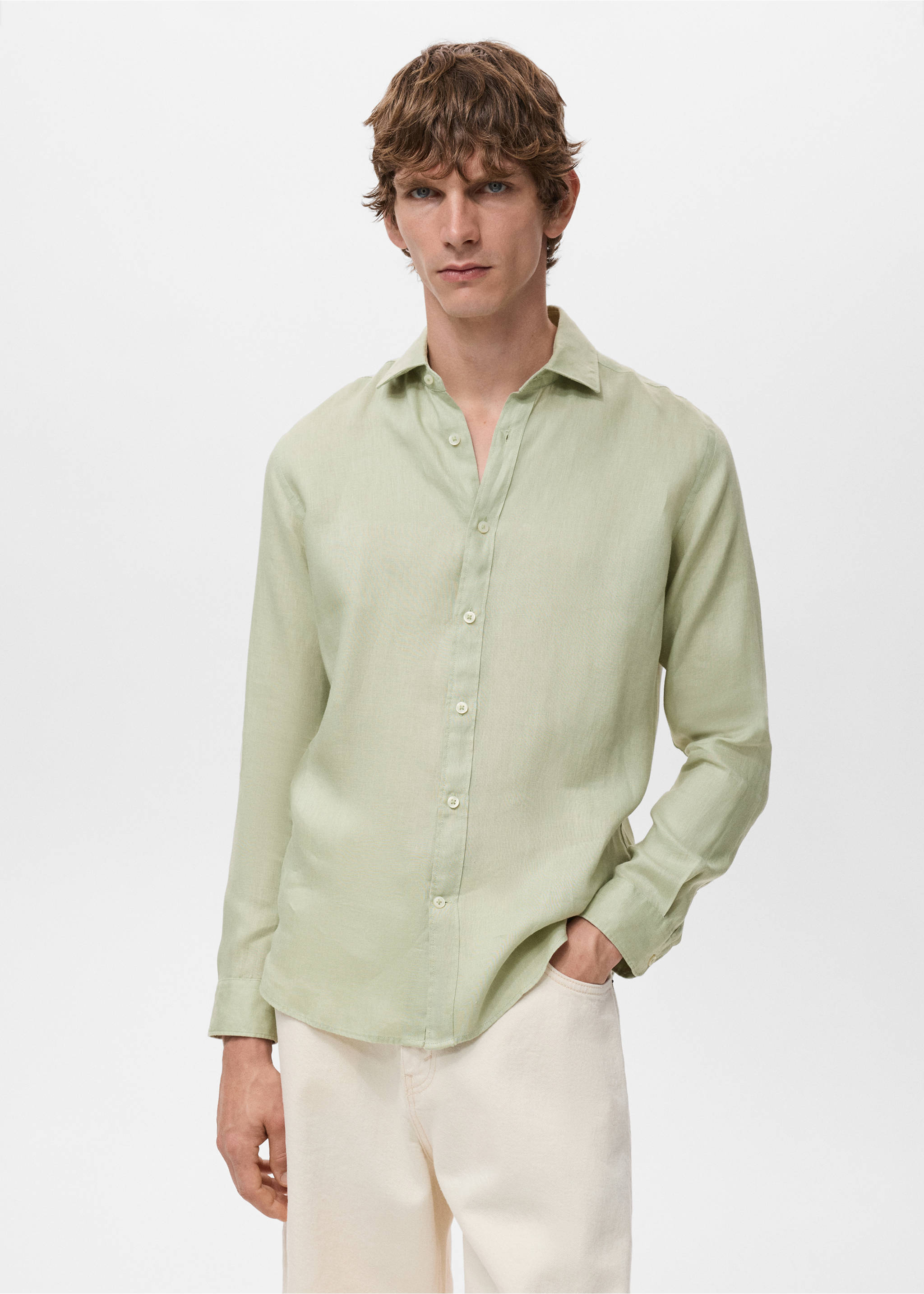 Chemise 100 % lin regular-fit - Plan moyen, Vert pastel. Ref: 17021250-00.