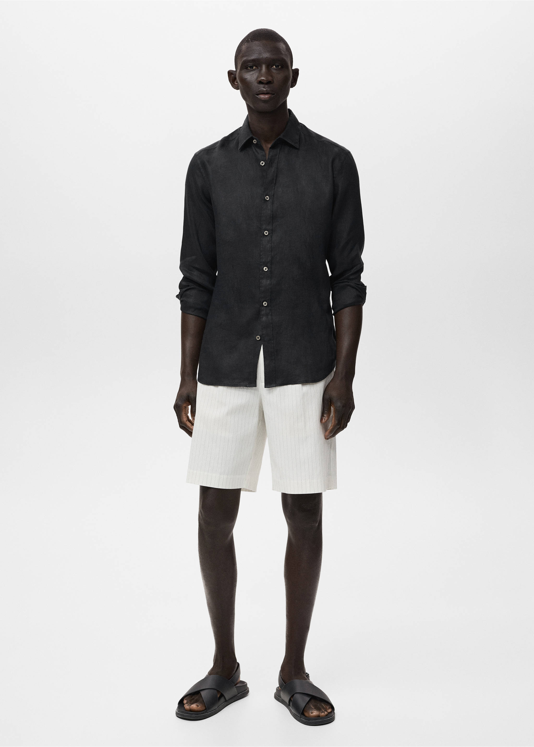 100% linen regular-fit shirt - General plane, Black. Ref: 17021250-00.