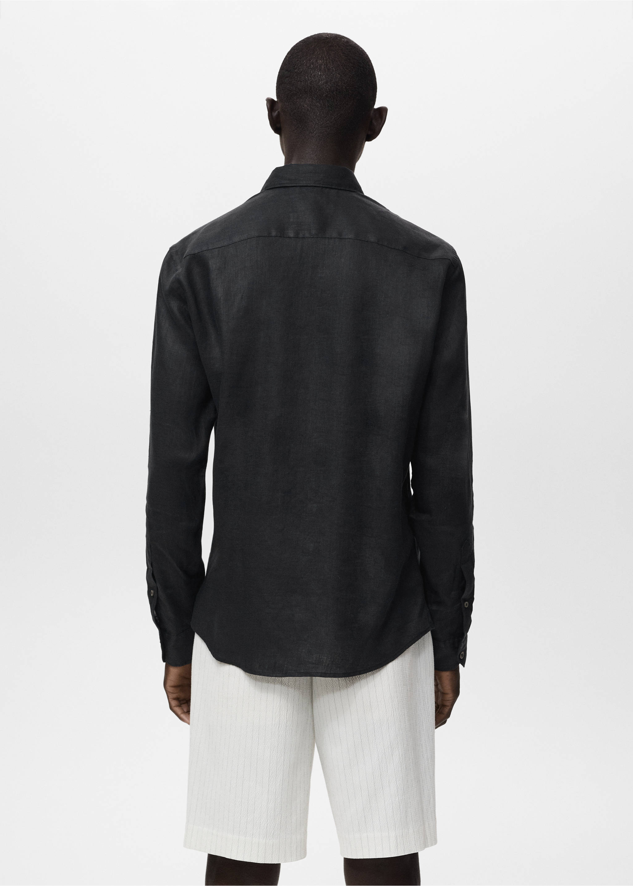 100% linen regular-fit shirt - Reverse of the article, Black. Ref: 17021250-00.