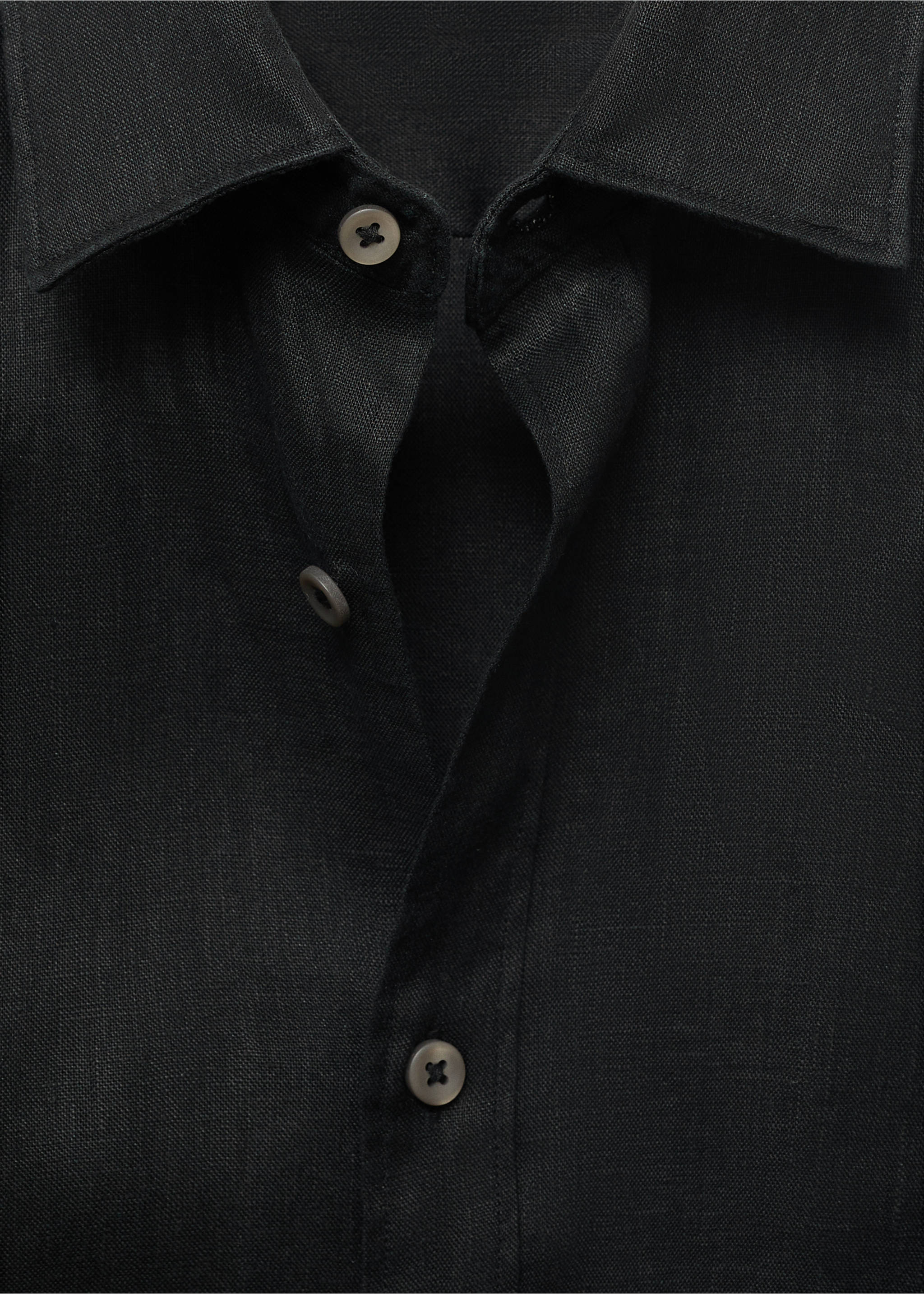 100% linen regular-fit shirt - Details of the article 8, Black. Ref: 17021250-00.