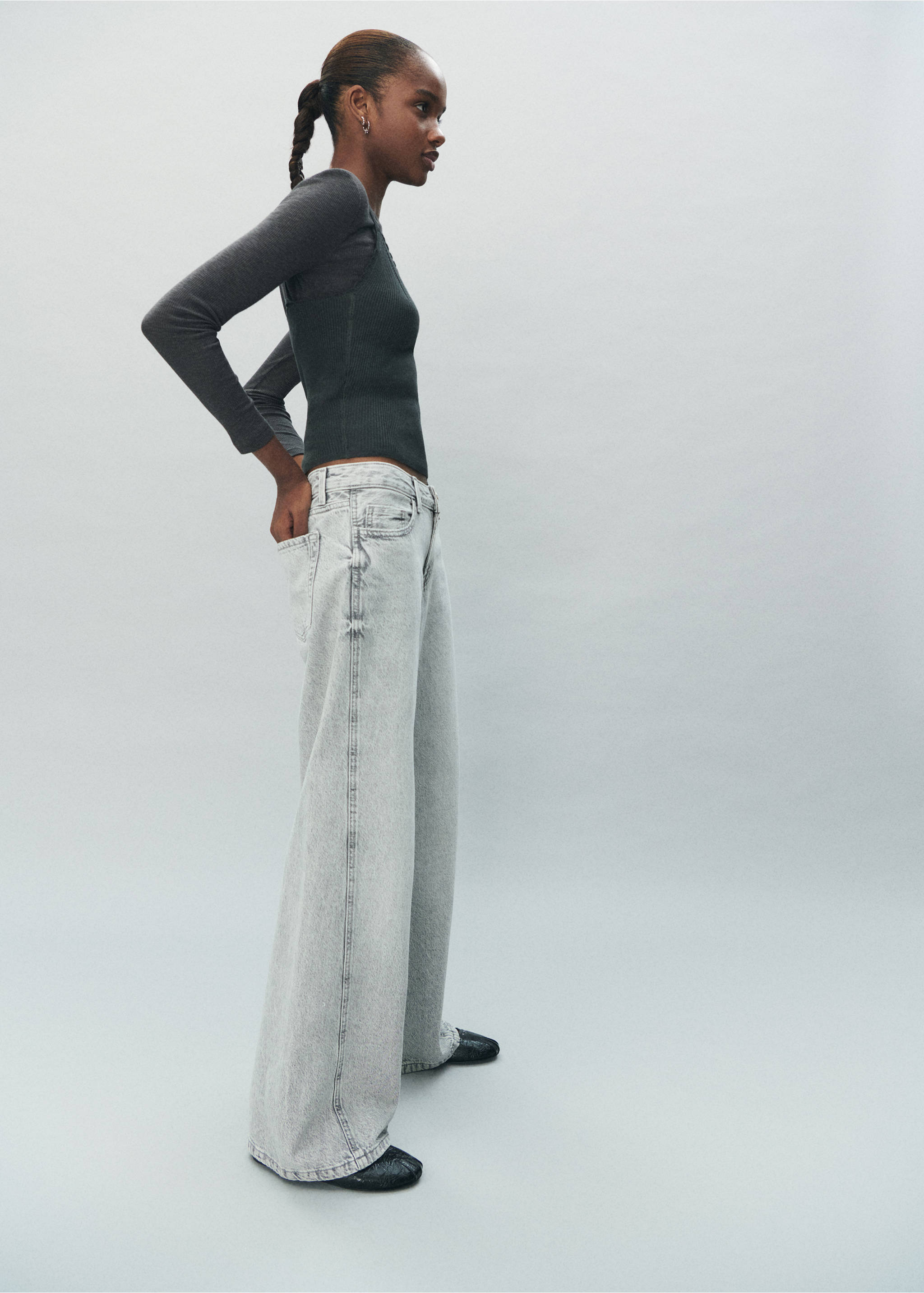 Τζιν low waist wideleg - Λεπτομέρεια του προϊόντος 5, Γκρι Ντένιμ. Ref: 17021251-00.