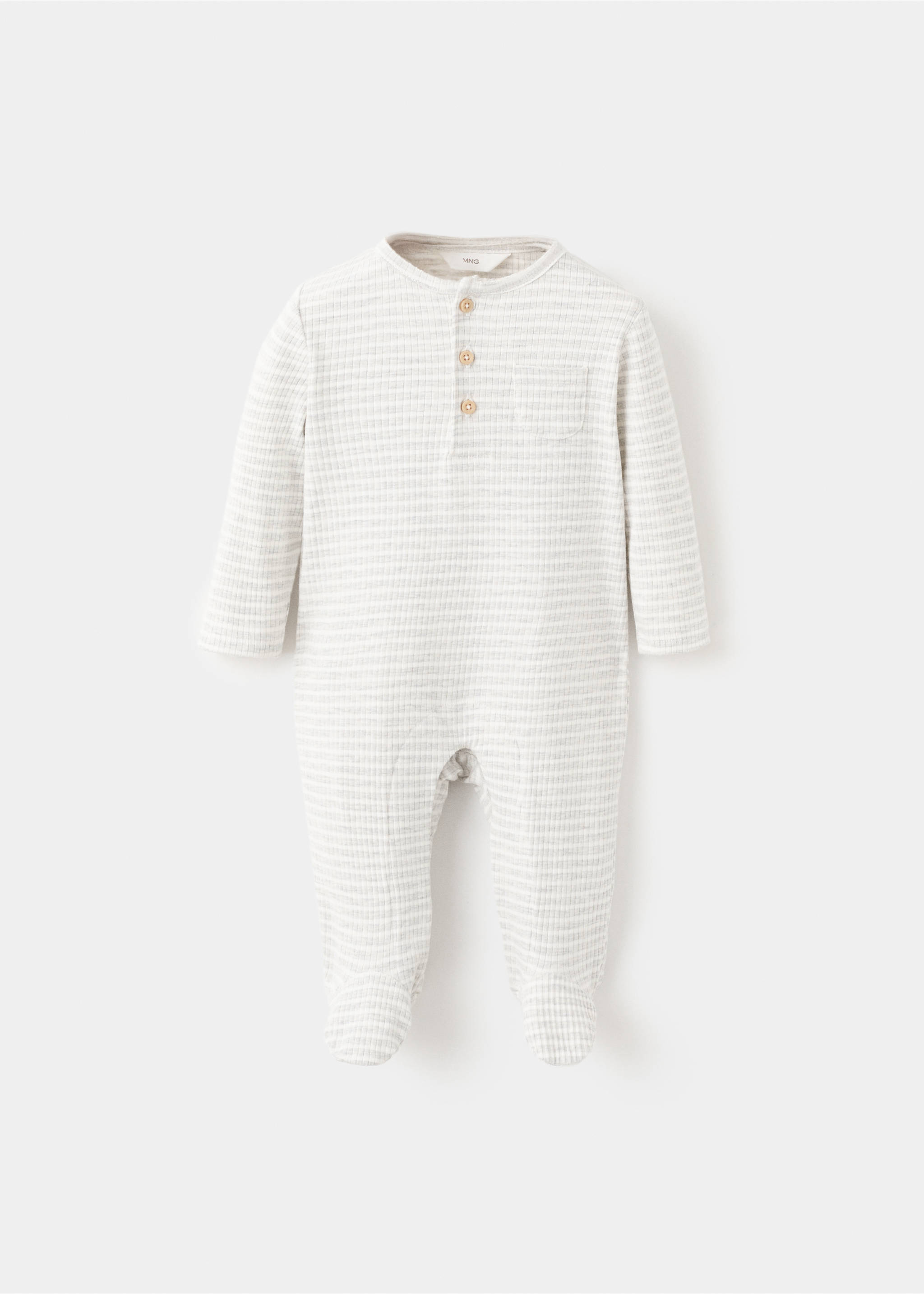 Striped onesie pyjama - Article without model, Light Heather Grey. Ref: 17021259-00.