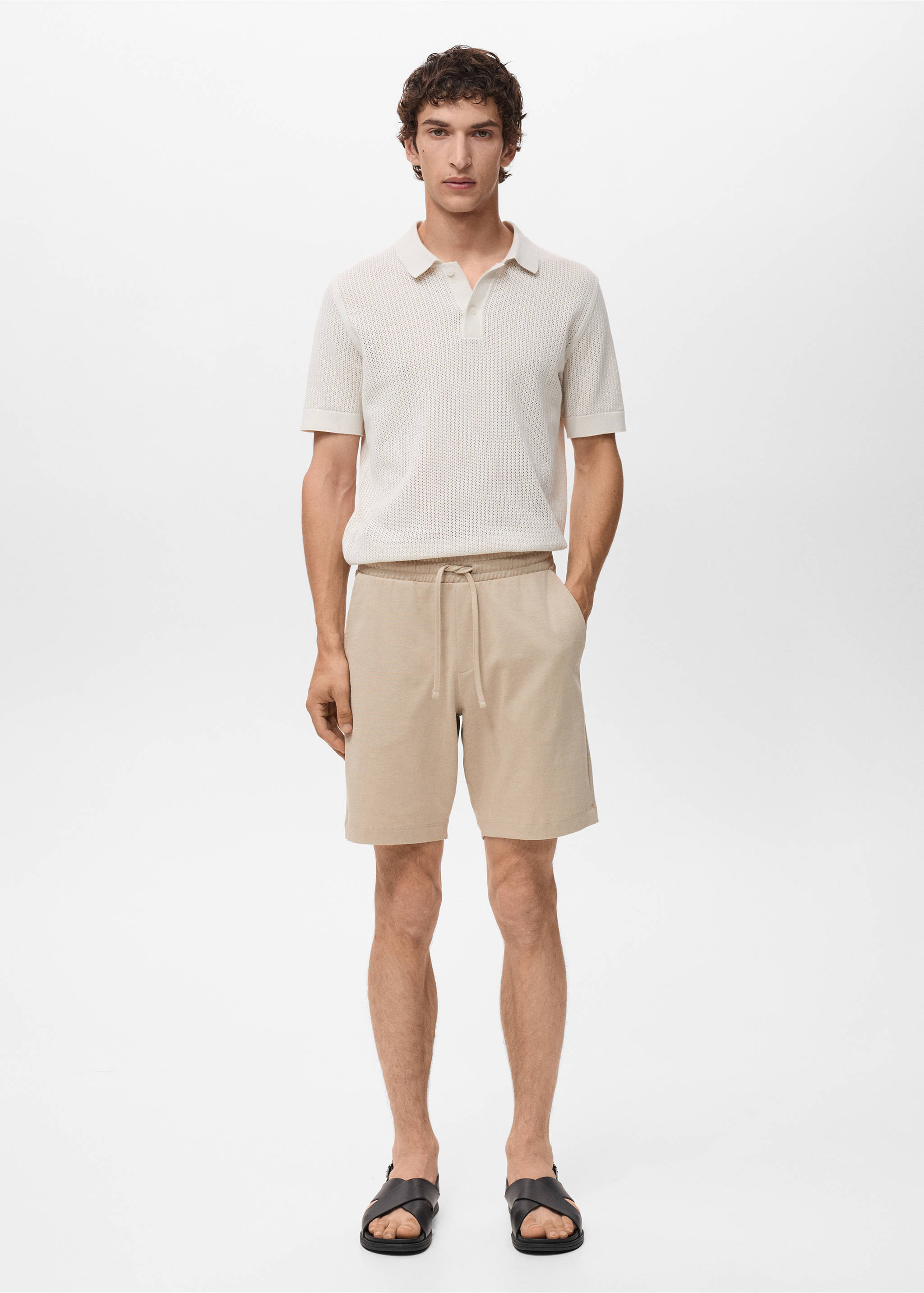 100% cotton bermuda shorts with drawstring - General plane, Ecru. Ref: 17021261-00.