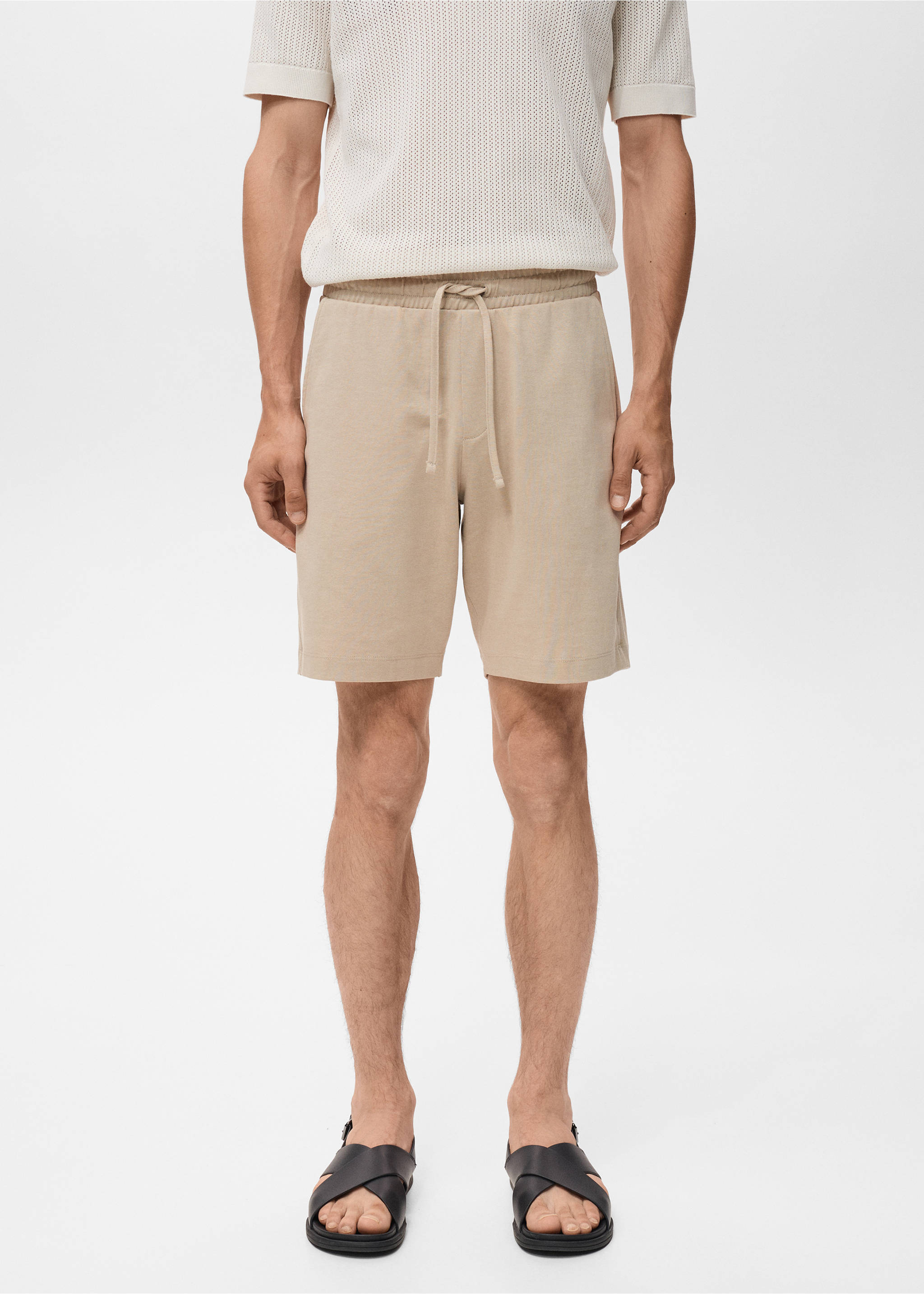 100% cotton bermuda shorts with drawstring - Medium plane, Ecru. Ref: 17021261-00.