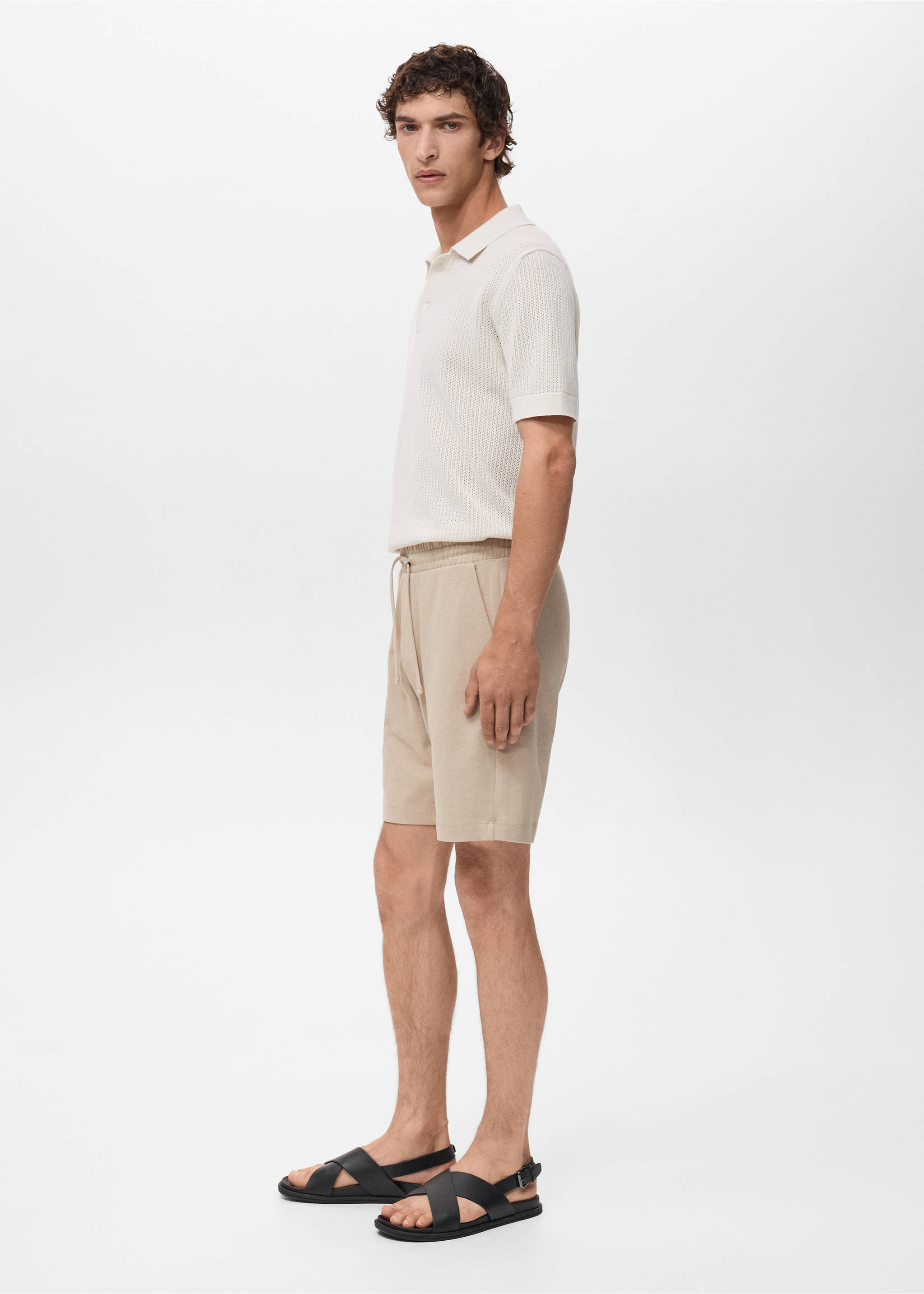 100% cotton bermuda shorts with drawstring - Details of the article 2, Ecru. Ref: 17021261-00.