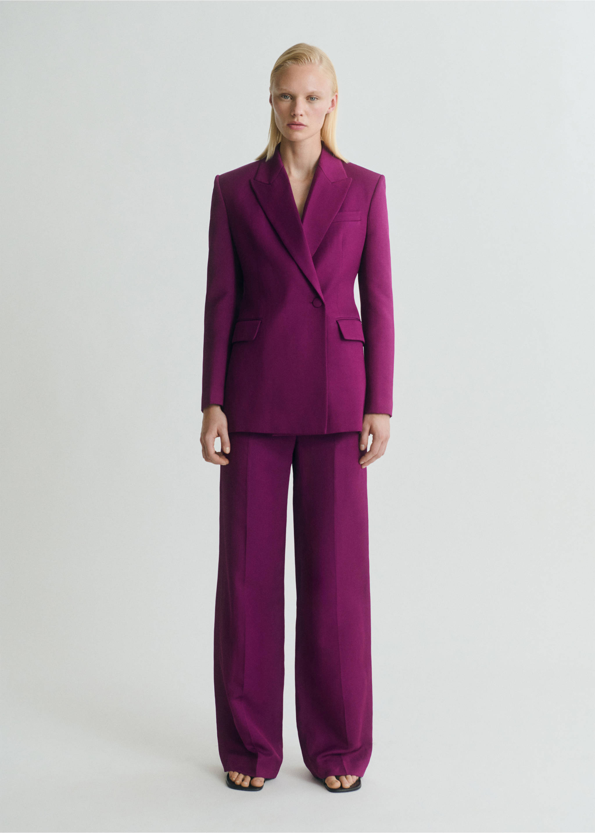 Rechte pantalon van een linnenblend - Overzichtstekening, Fuchsia. Ref: 17021267-00.