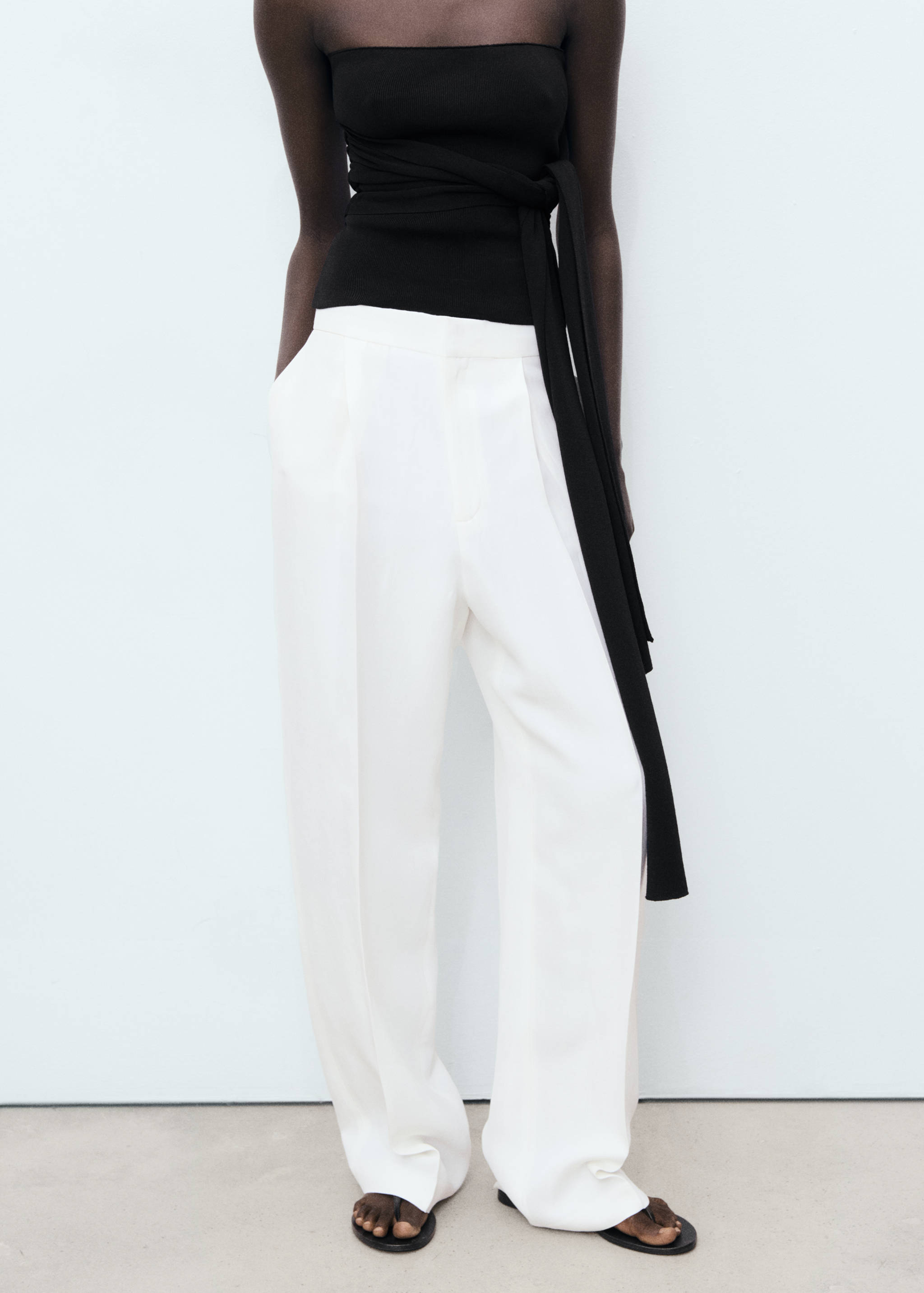 Linen-blend pleated trousers - Medium plane