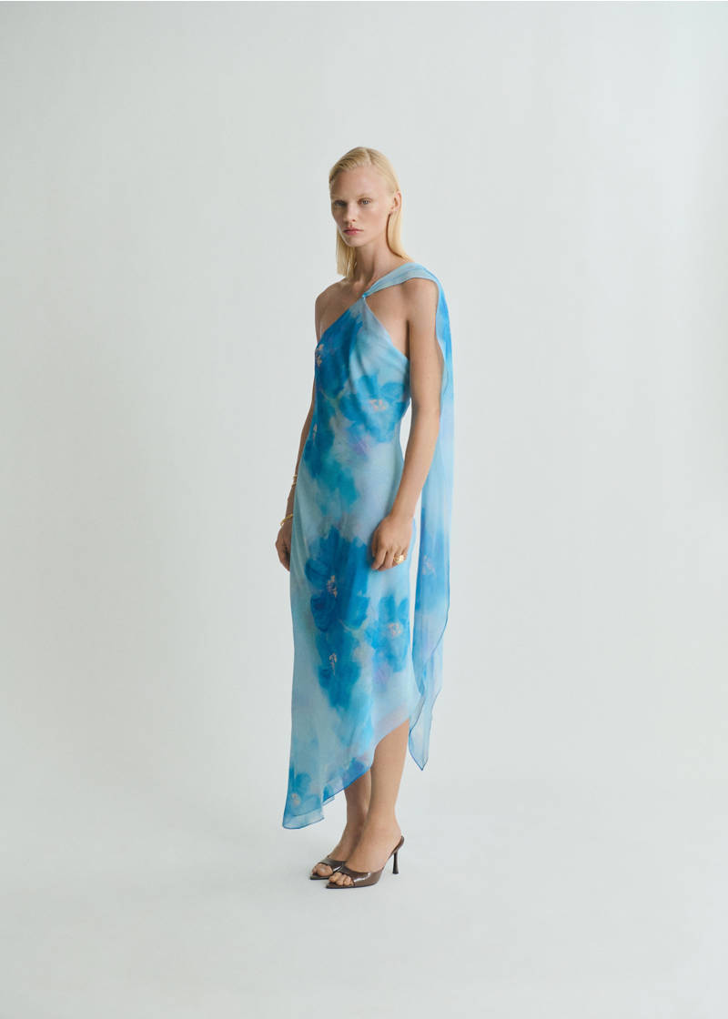 Asymmetrical floral scarf dress