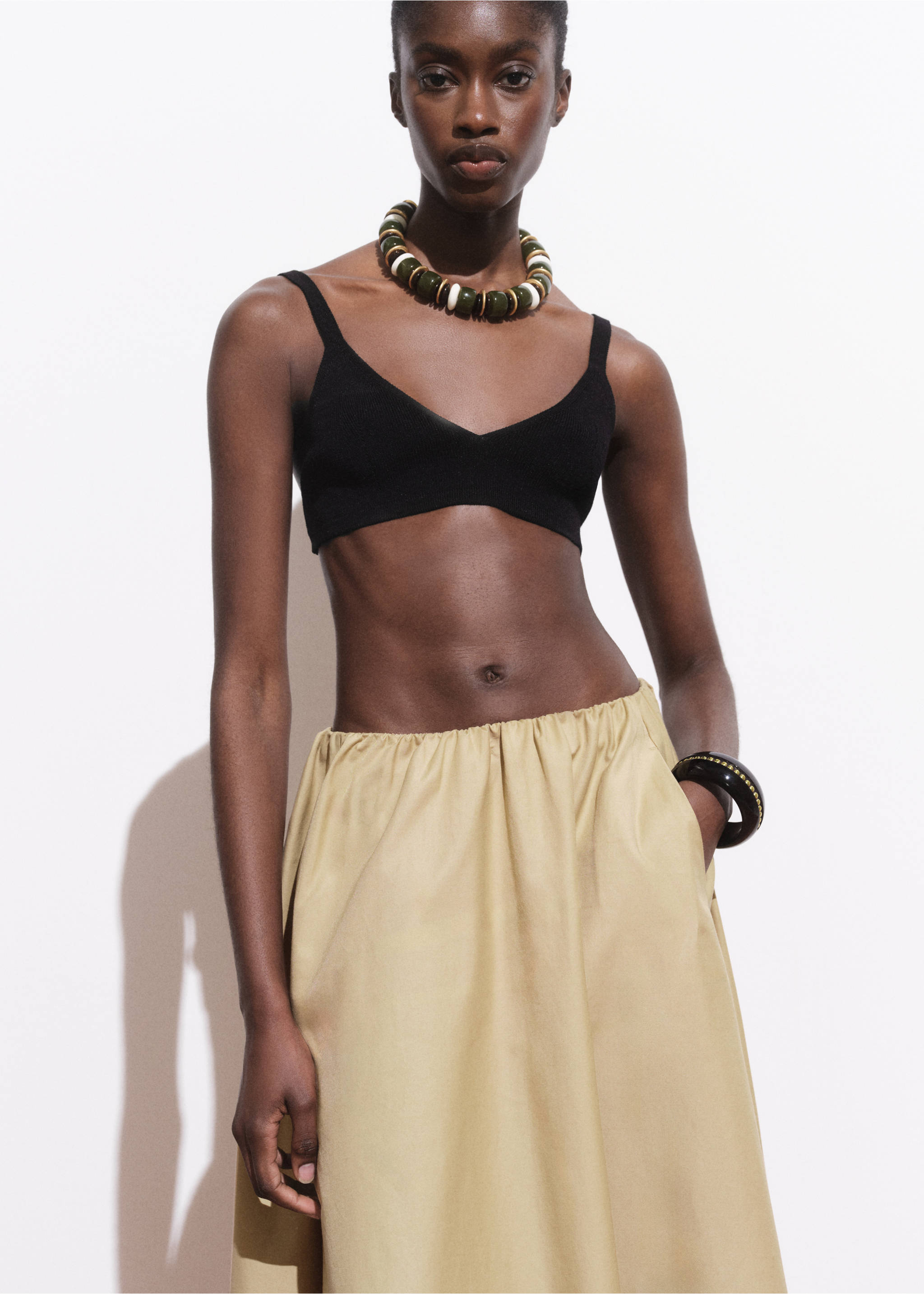 Flared cotton skirt - Details of the article 1, Beige. Ref: 17021275-00.