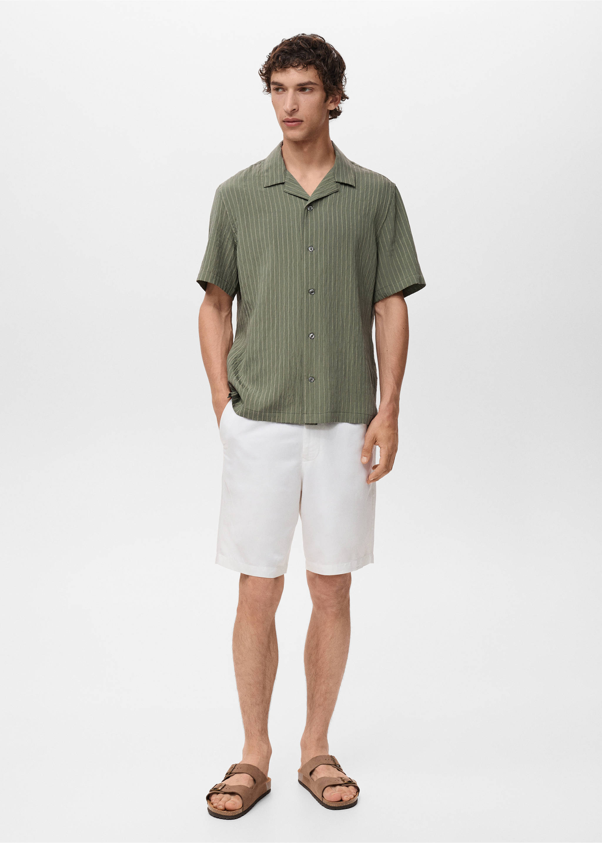 Short sleeve striped shirt - General plane, Dark Green. Ref: 17021276-00.