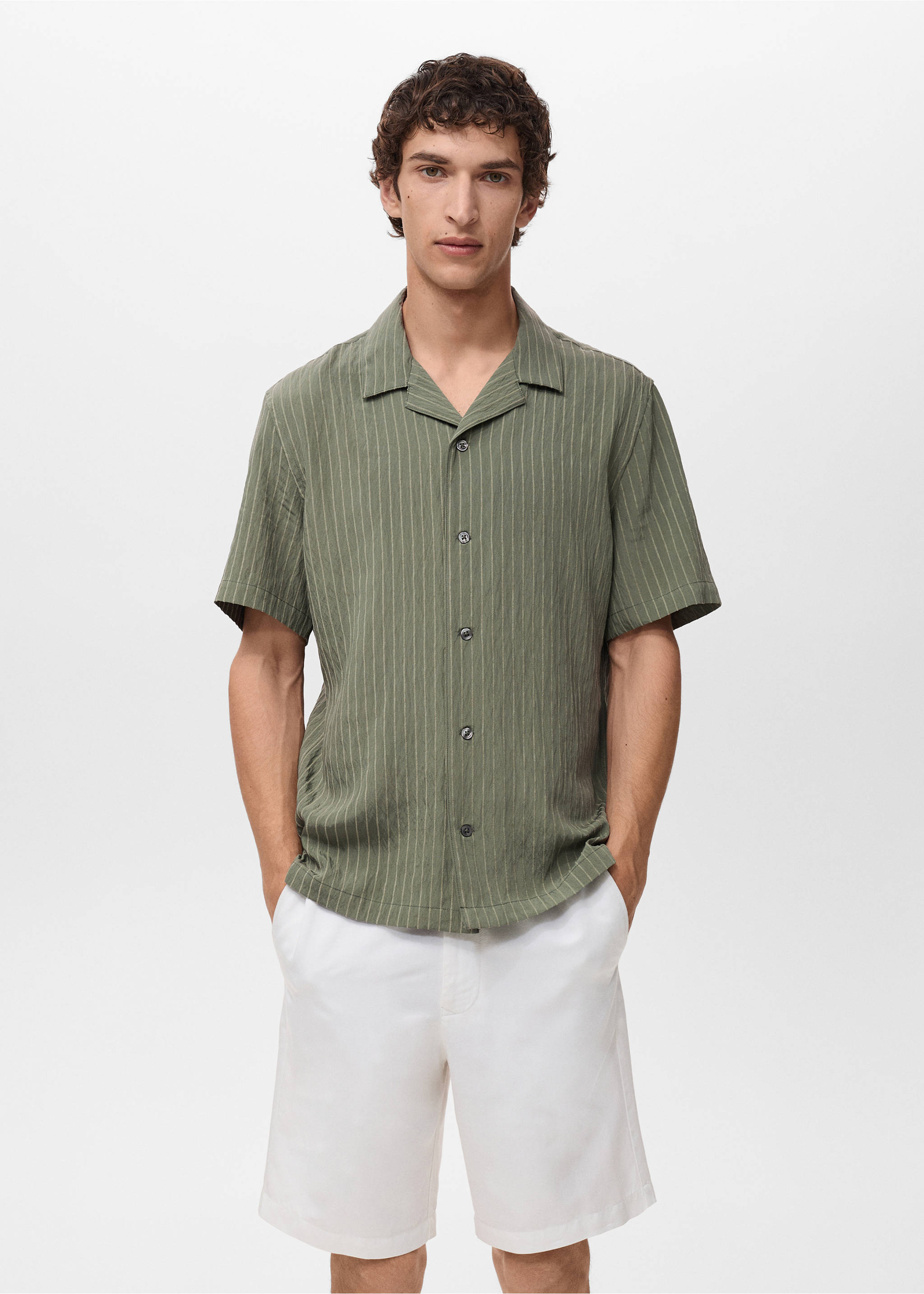 Short sleeve striped shirt - Medium plane, Dark Green. Ref: 17021276-00.