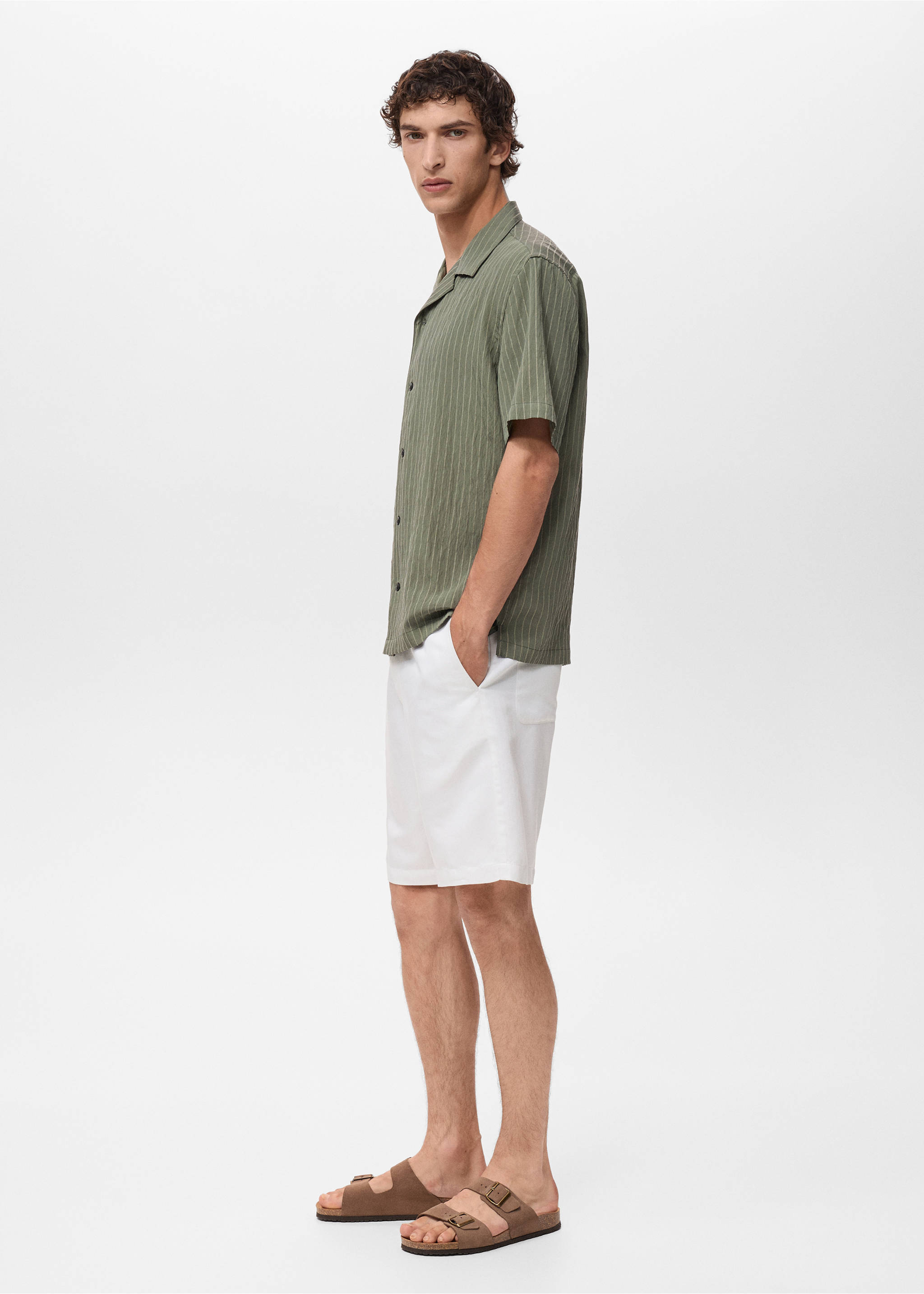 Short sleeve striped shirt - Details of the article 2, Dark Green. Ref: 17021276-00.