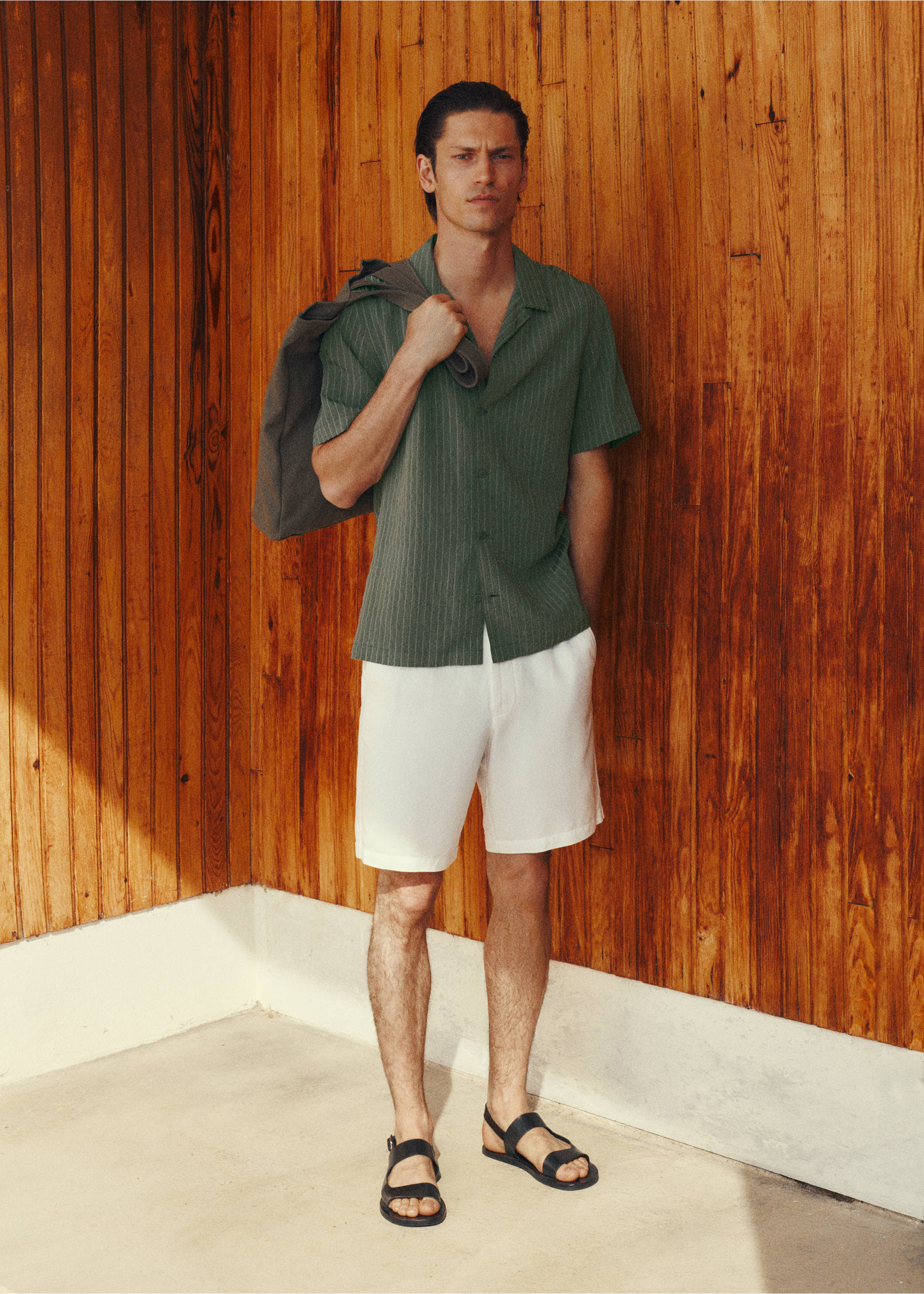 Short sleeve striped shirt - Details of the article 3, Dark Green. Ref: 17021276-00.