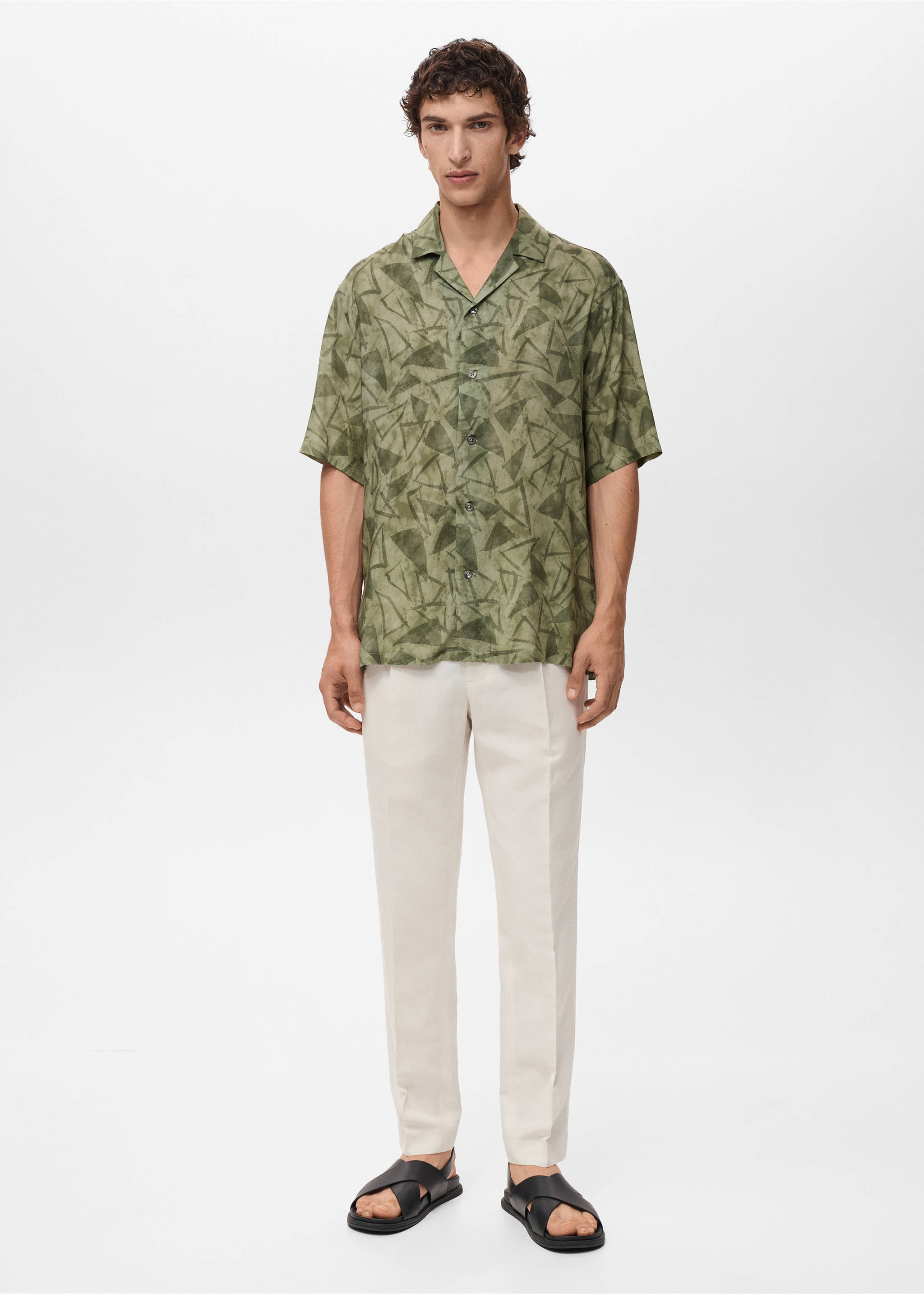 Camisa estampada coll bowling - Pla general, Verd fosc. Ref: 17021277-00.