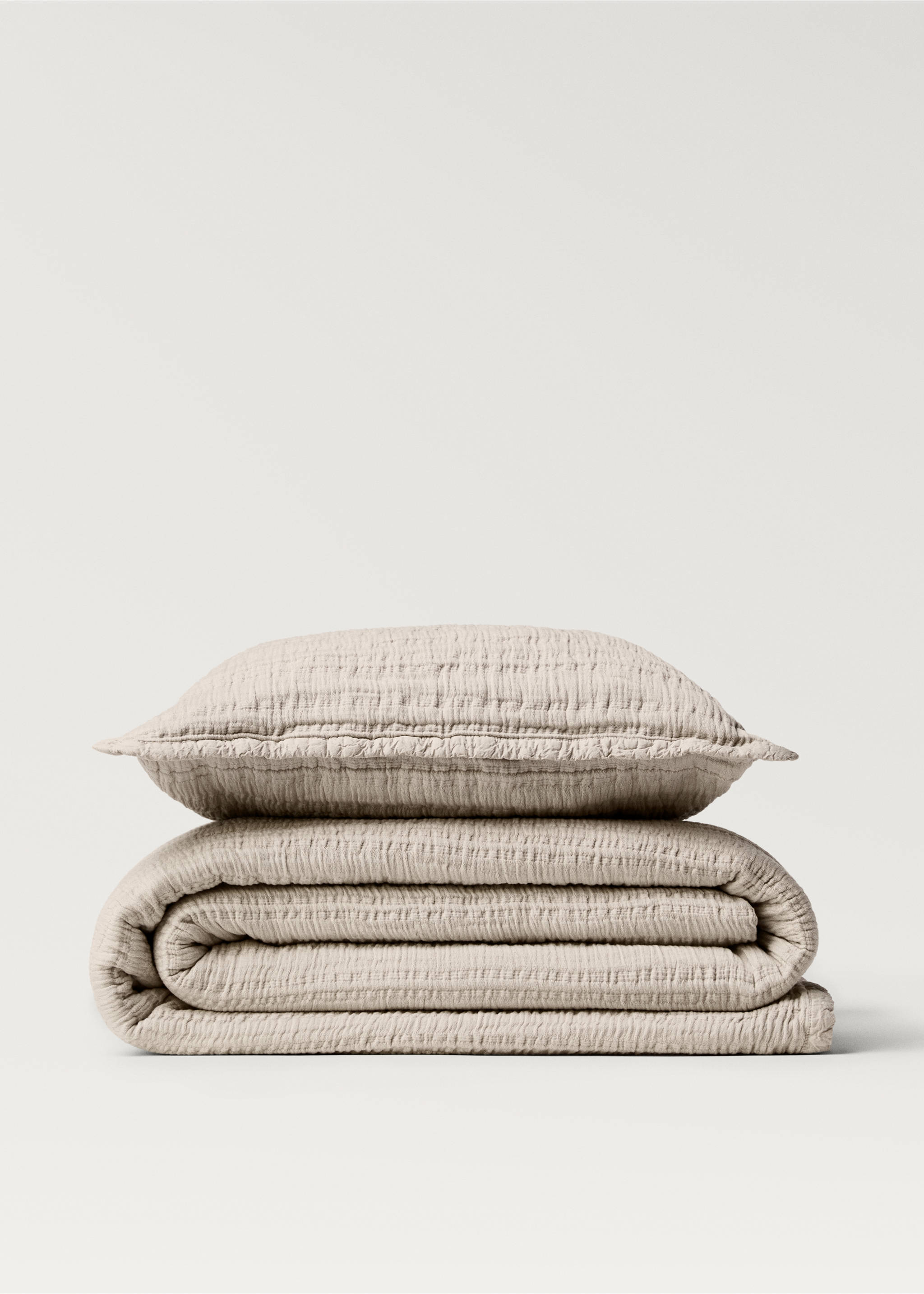 Cotton jacquard striped bedspread for 180/200 cm bed - Details of the article 3, Beige. Ref: 17021284-00.