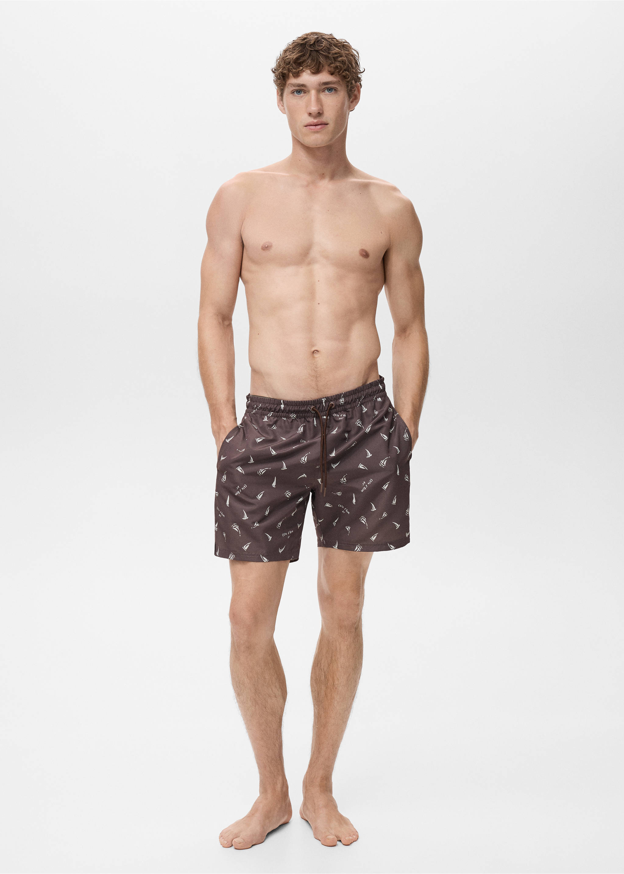 Swimsuit with sailboat print - Details of the article 4, Brown. Ref: 17021286-00.