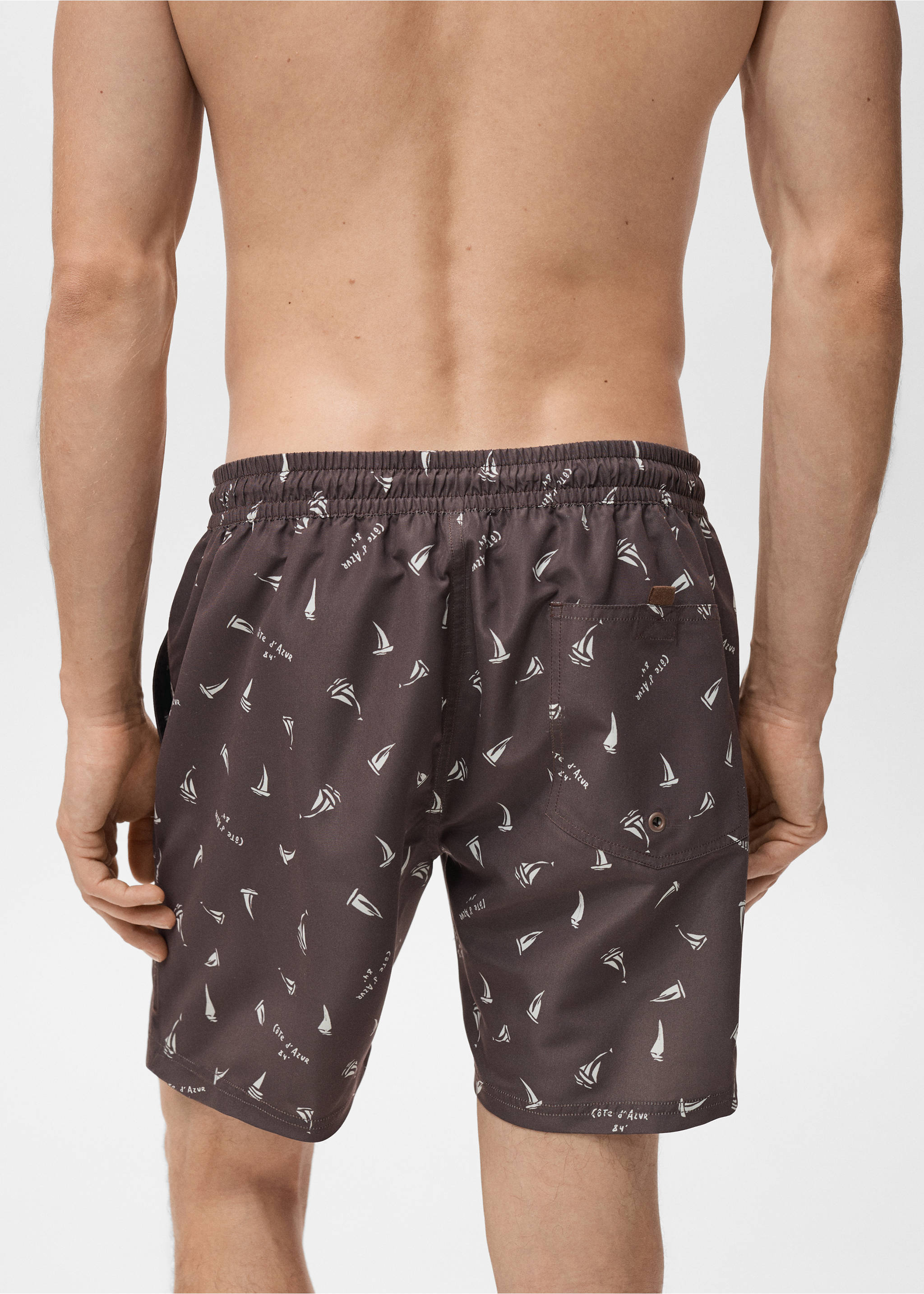 Swimsuit with sailboat print - Details of the article 6, Brown. Ref: 17021286-00.