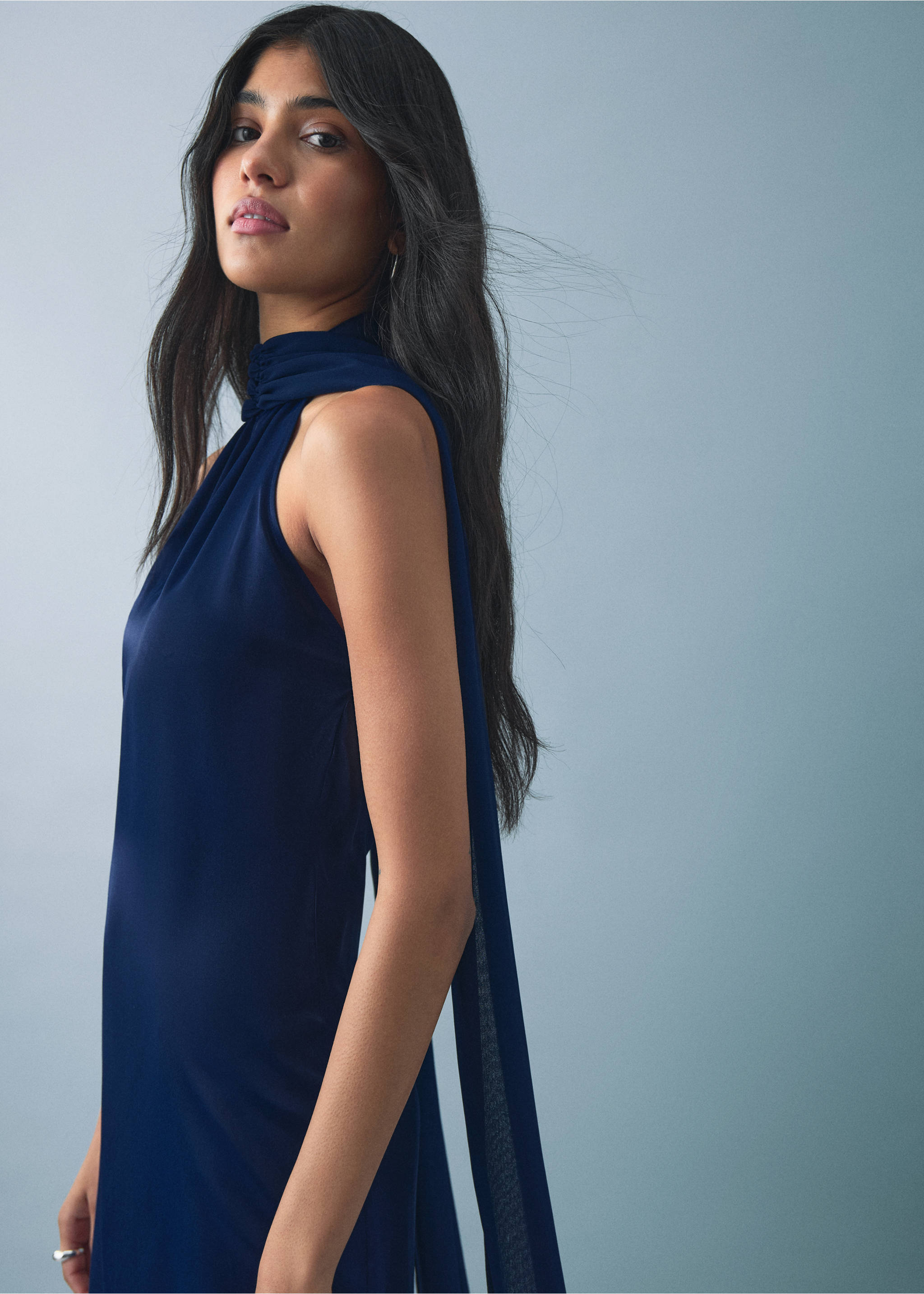 Satin halter neck dress - General plane, Navy. Ref: 17021290-00.