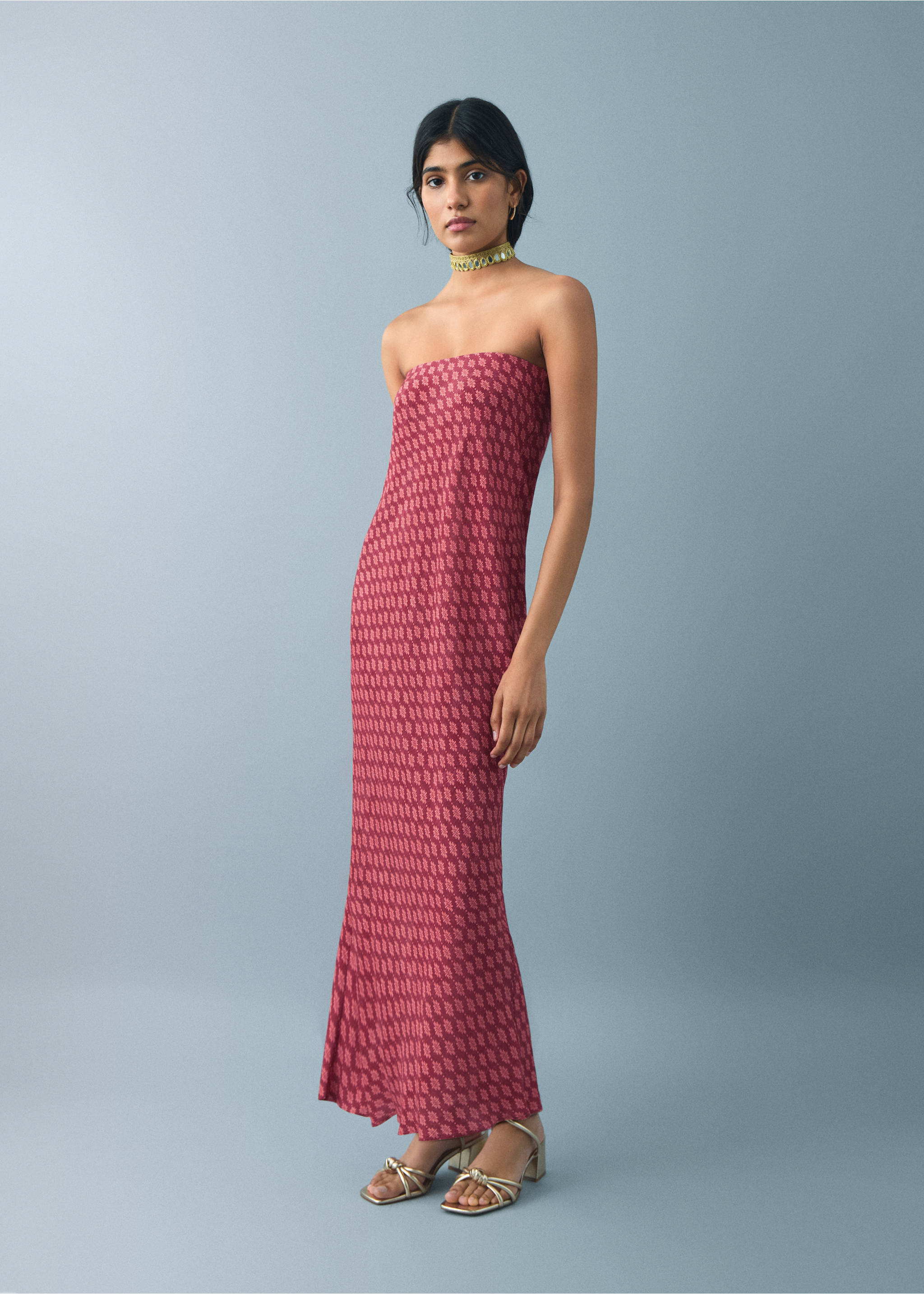 Flowy printed dress - Reverse of the article, Pastel Pink. Ref: 17021291-00.