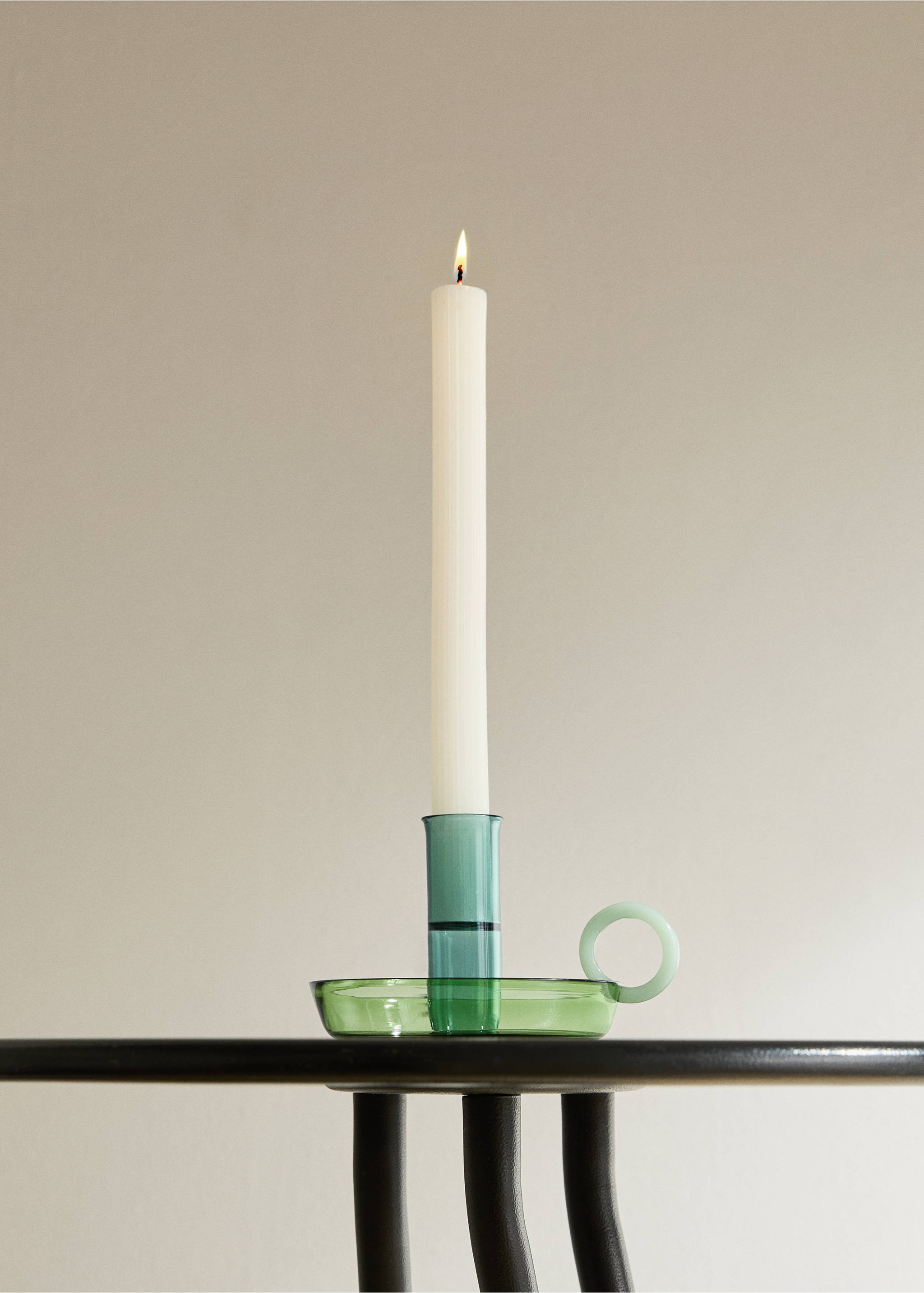 Borosilicate candelabra with two-tone handle - General plane, Ochre. Ref: 17021527-00.