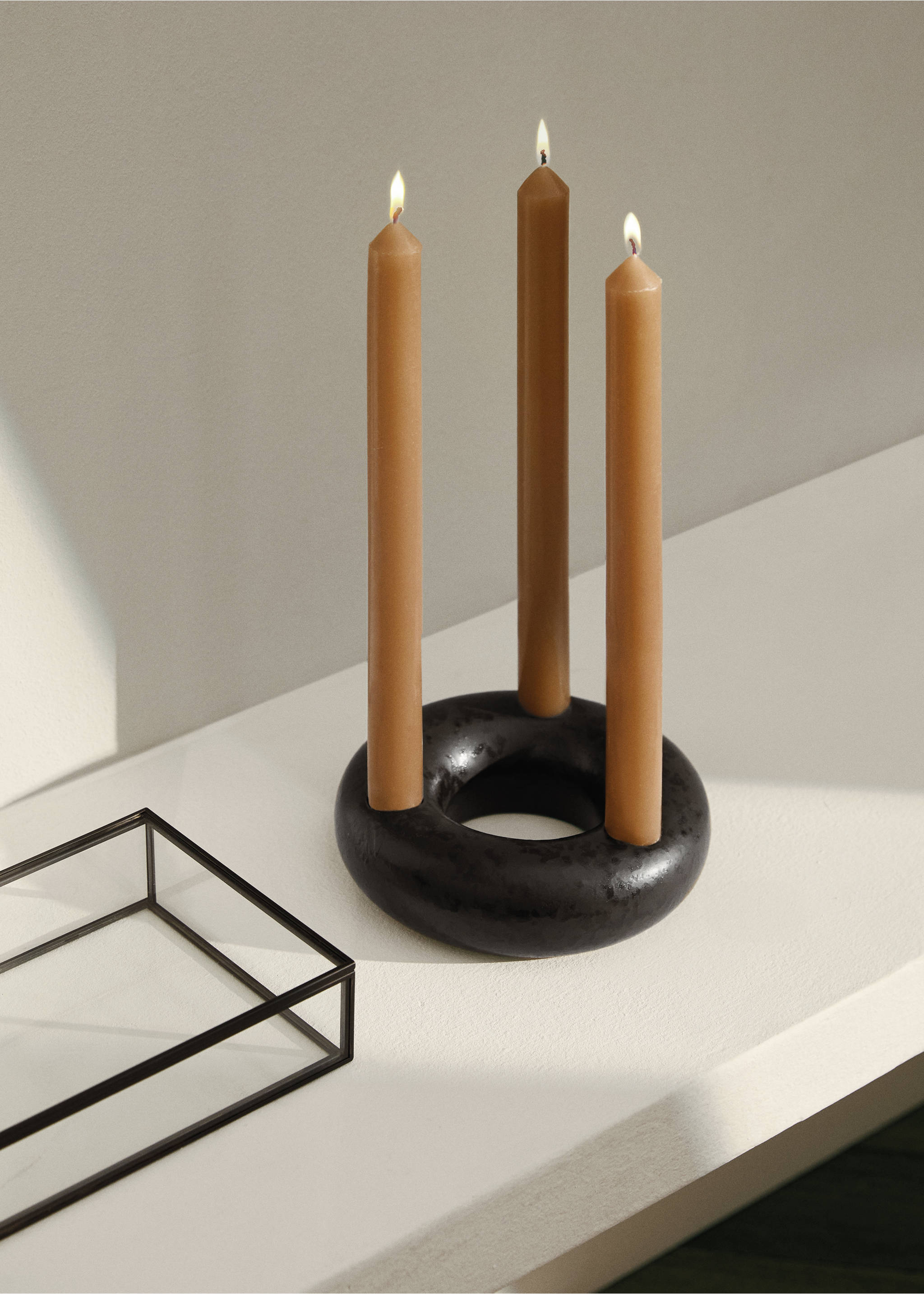 Round stoneware chandelier - General plane, Black. Ref: 17021533-00.