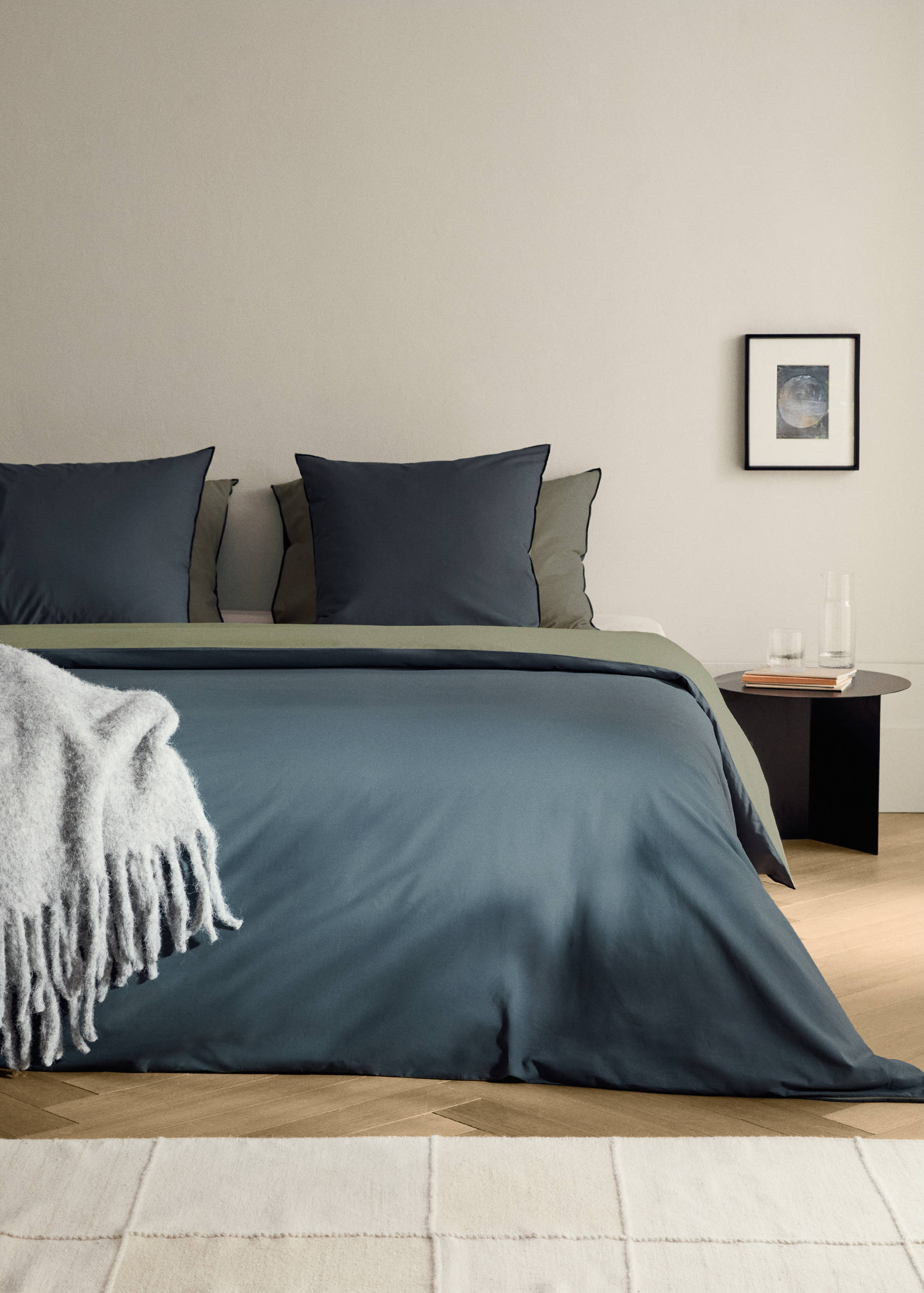 200-thread count percale cotton duvet cover with contrasting overlock for 150/160 cm bed - General plane