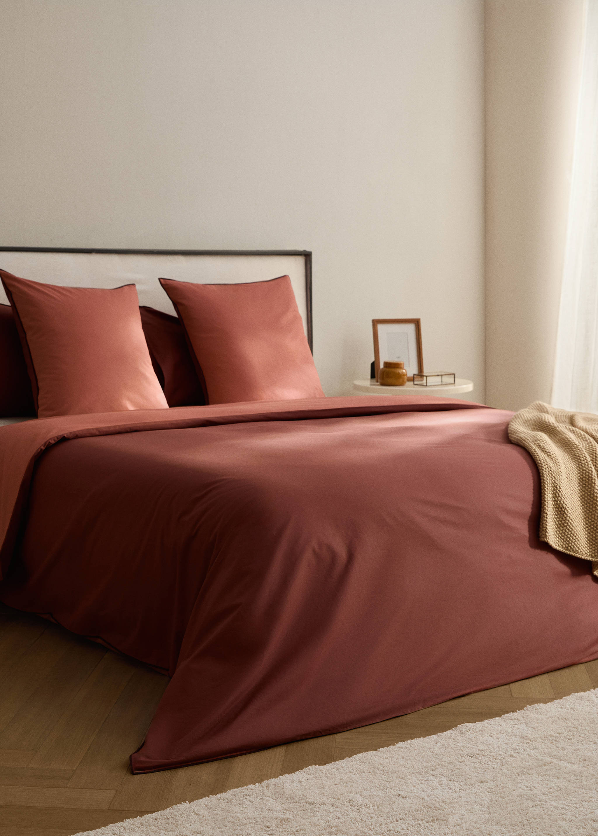 200-thread count percale cotton duvet cover with contrasting overlock for 150/160 cm bed - General plane