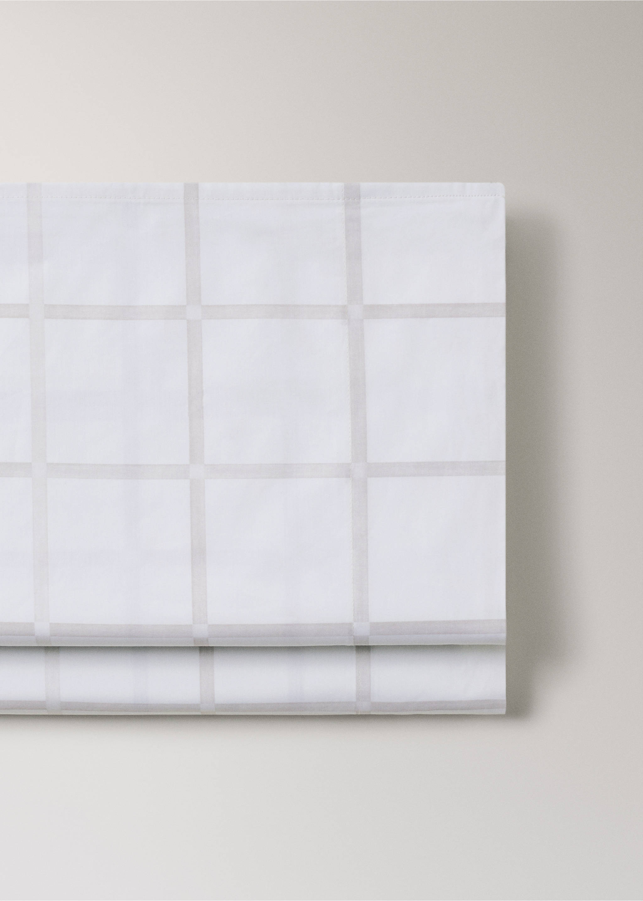 Percale cotton top sheet with a check print for 150/160 cm bed - Details of the article 2, Beige. Ref: 17021571-00.