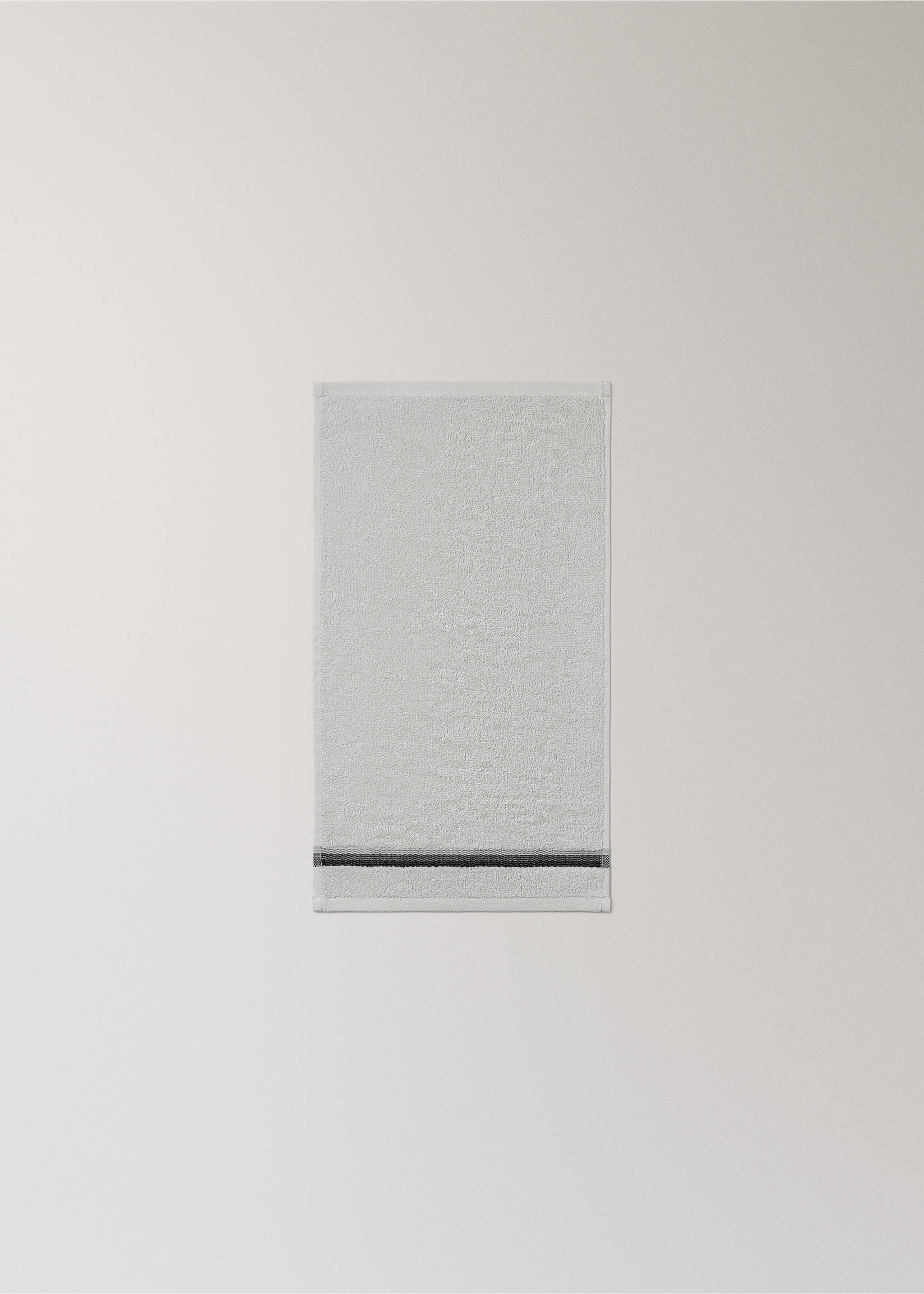 Hand towel with striped trim - Details of the article 3, Light Heather Grey. Ref: 17021604-00.