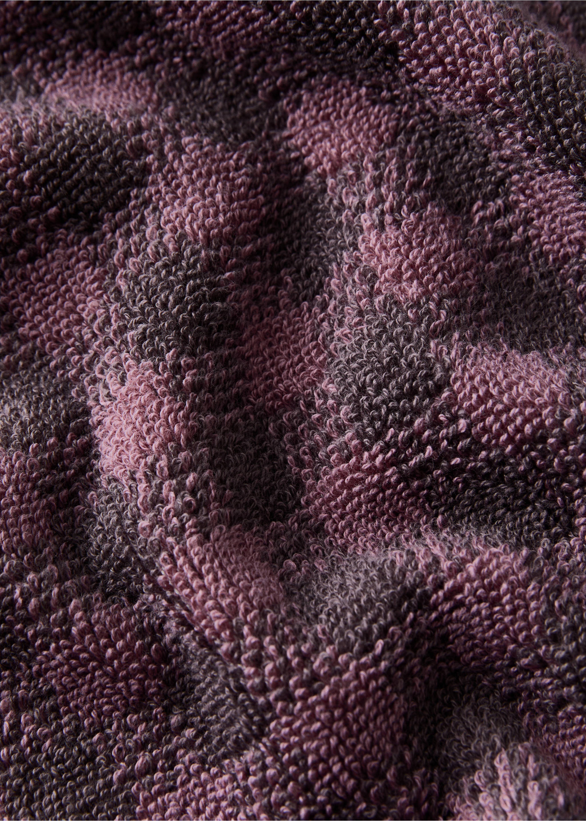 Close-up of a purple and dark grey patterned terry towel detail., Purple. Ref: 17021614-00.
