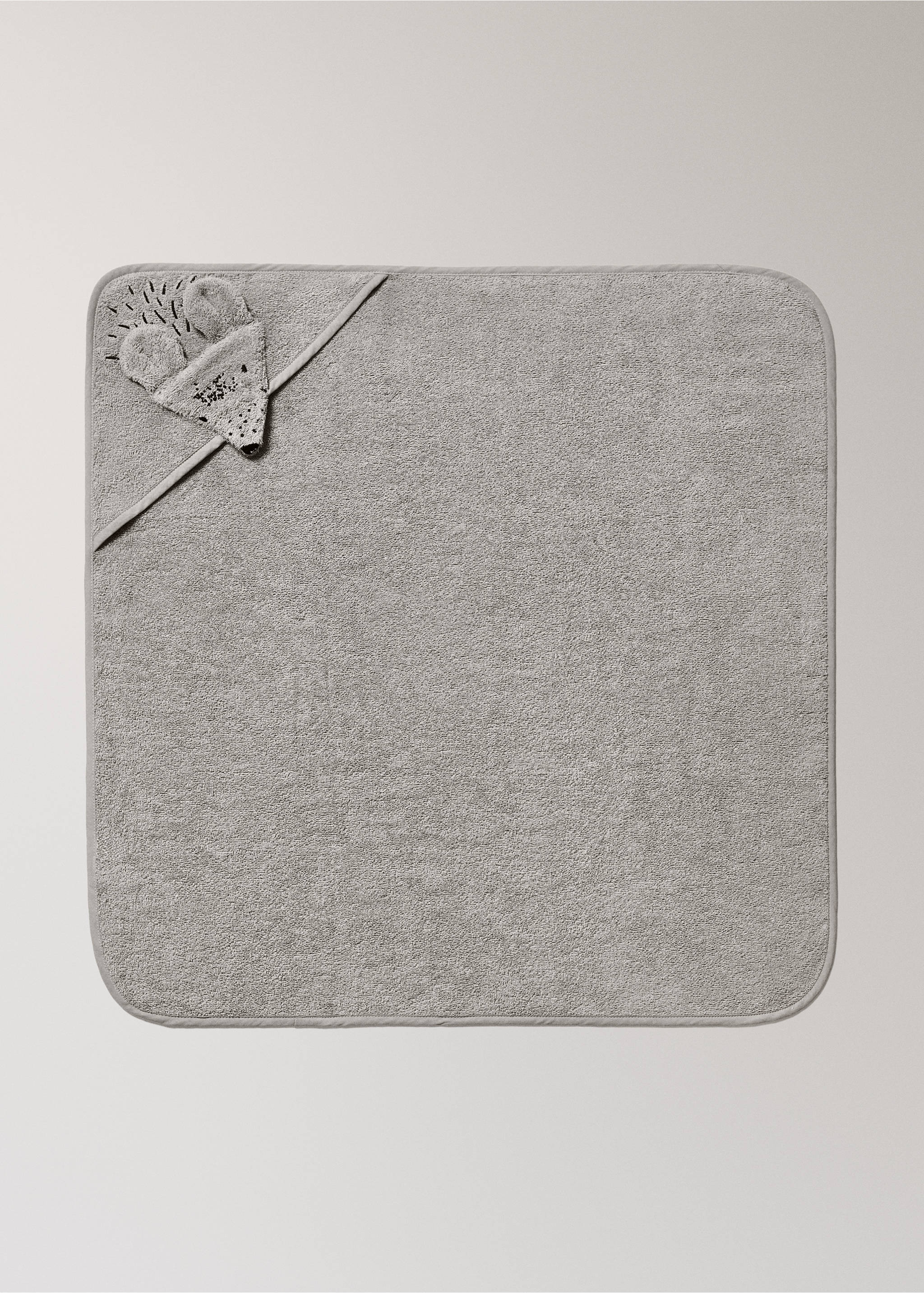 Grey terry baby hooded towel with an animal face detail., Medium Brown. Ref: 17021638-00.
