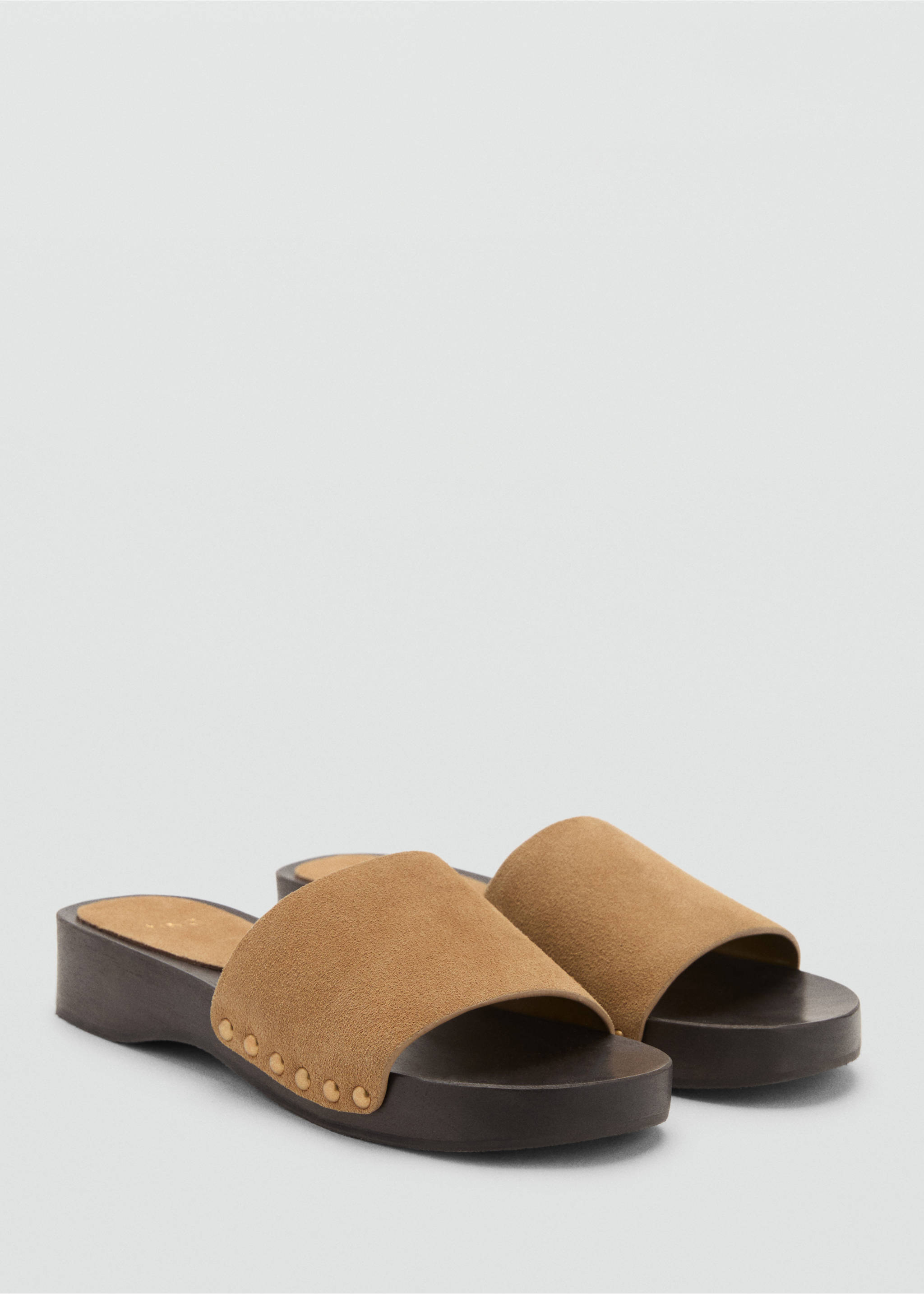 Suede sandals with wooden sole - Medium plane, Sand. Ref: 17022030-00.