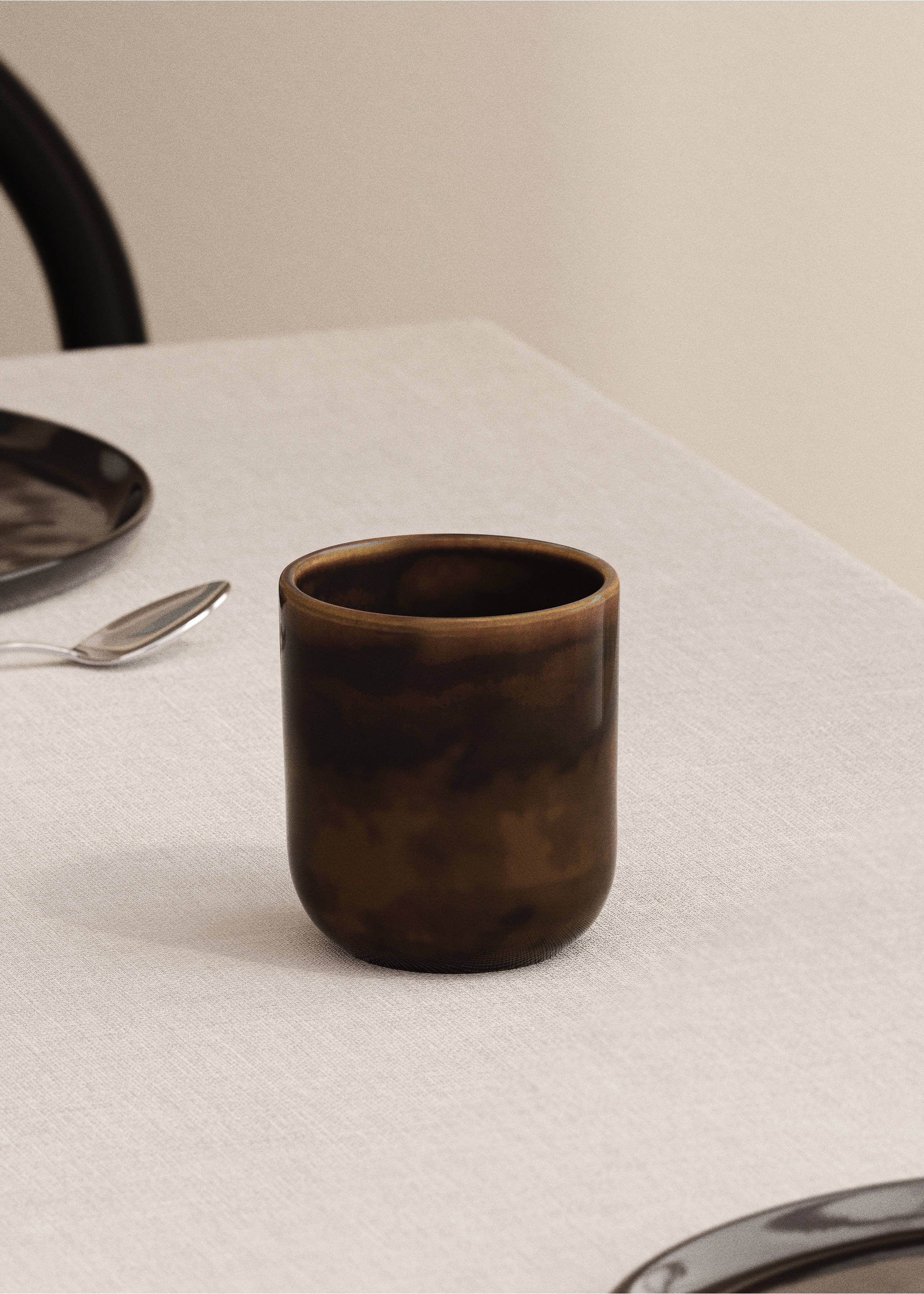 Stoneware cappuccino cup - General plane, Brown. Ref: 17022041-00.