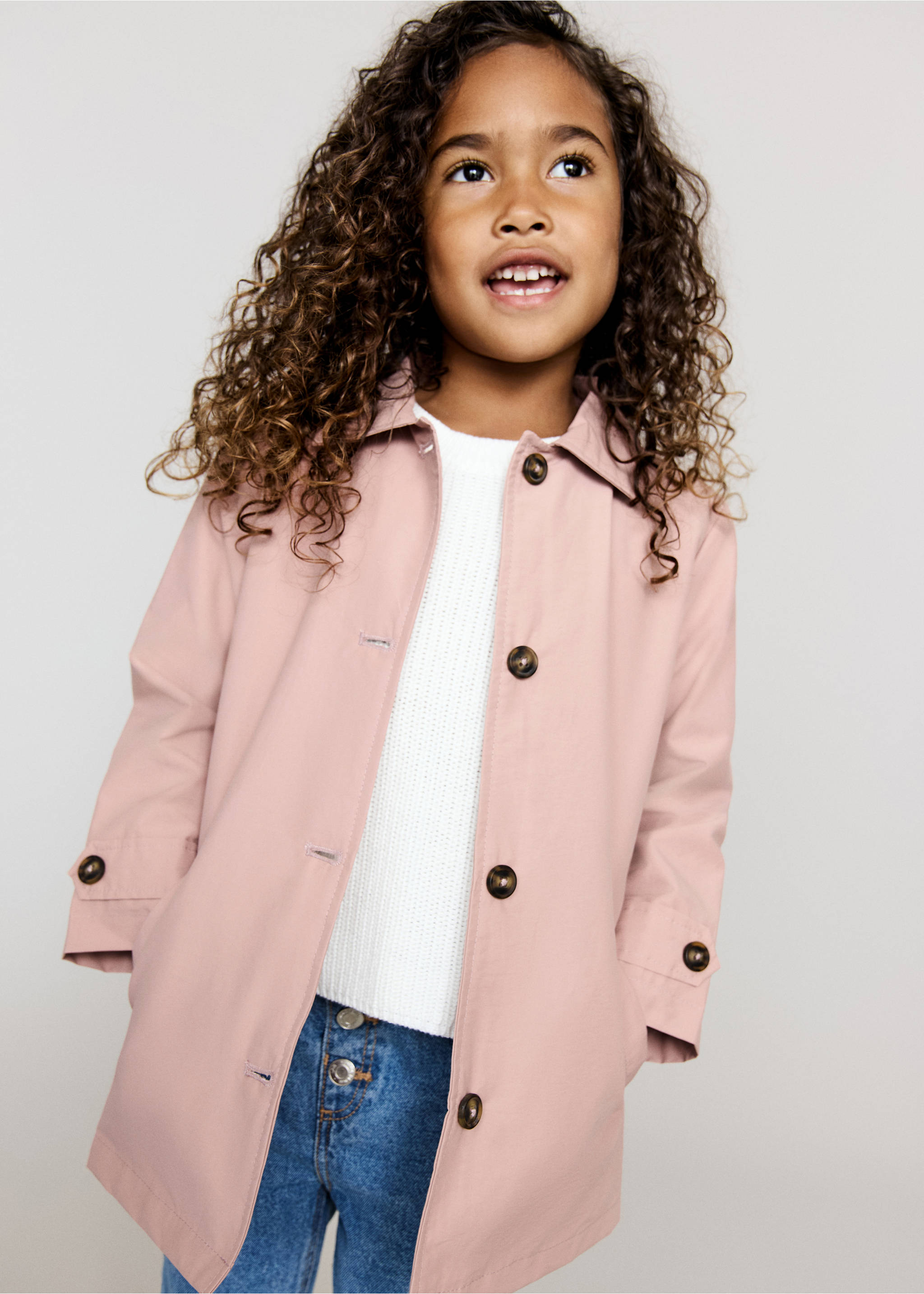 Cotton button-down trench coat - Medium plane, Pale Pink. Ref: 17022533-00.