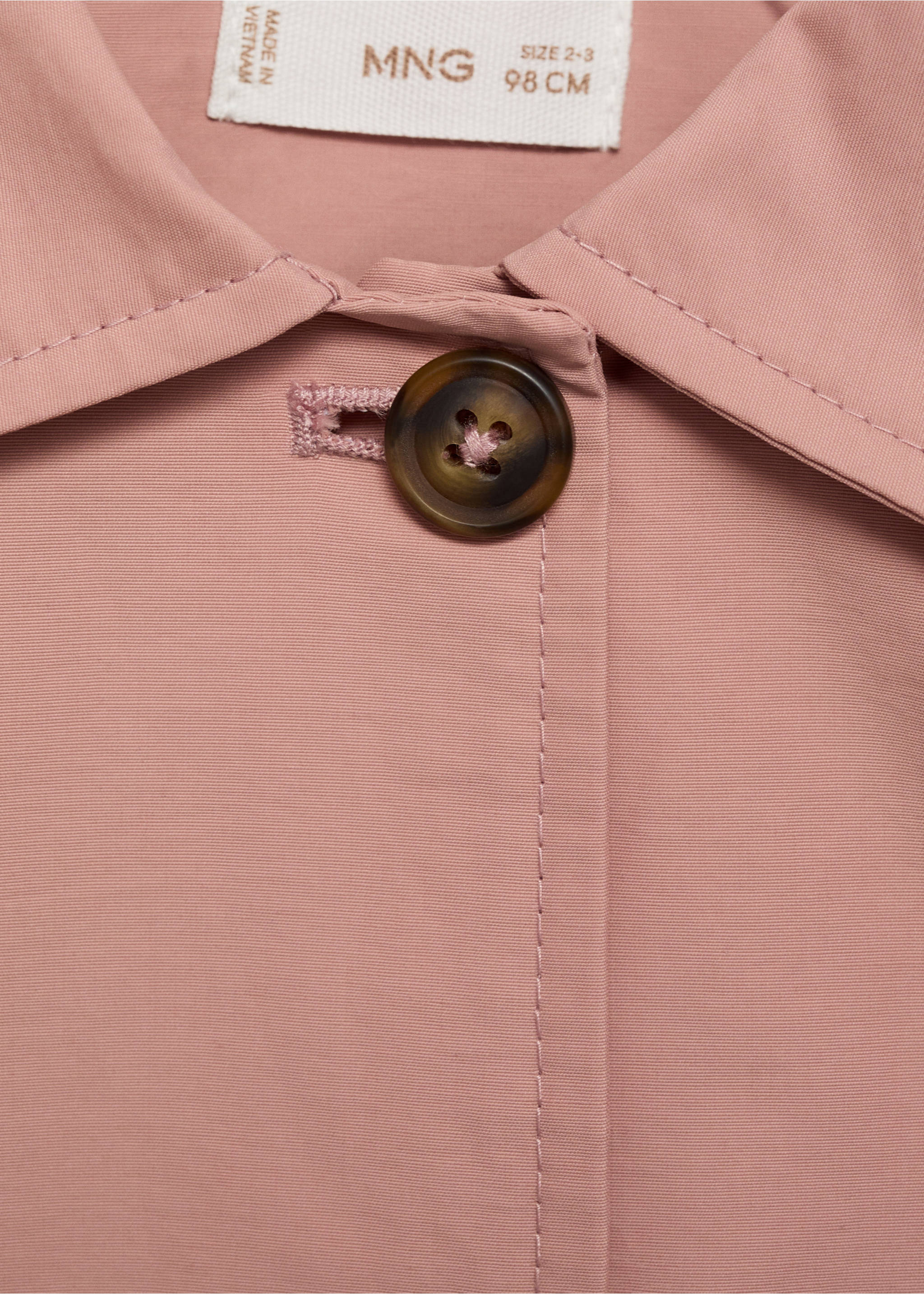 Cotton button-down trench coat - Details of the article 8, Pale Pink. Ref: 17022533-00.