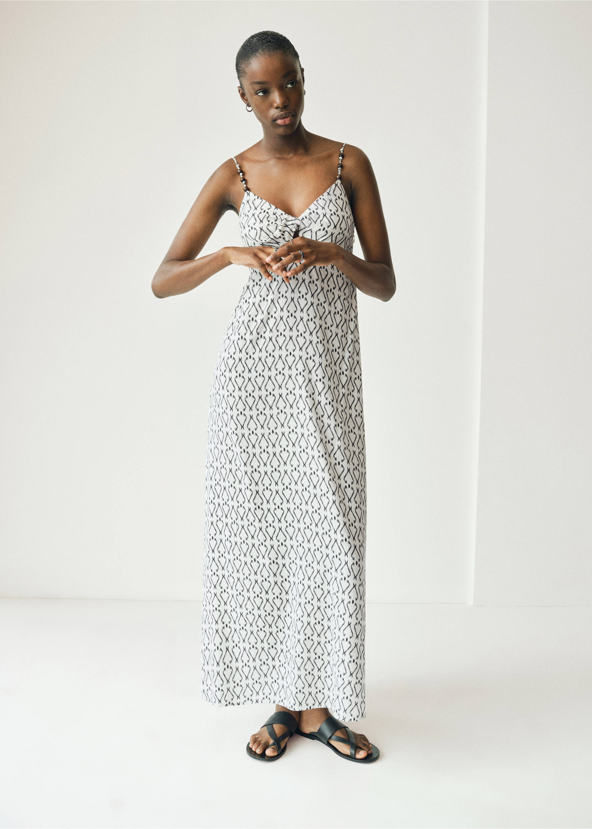 Long printed dress - General plane, Off White. Ref: 17022534-00.