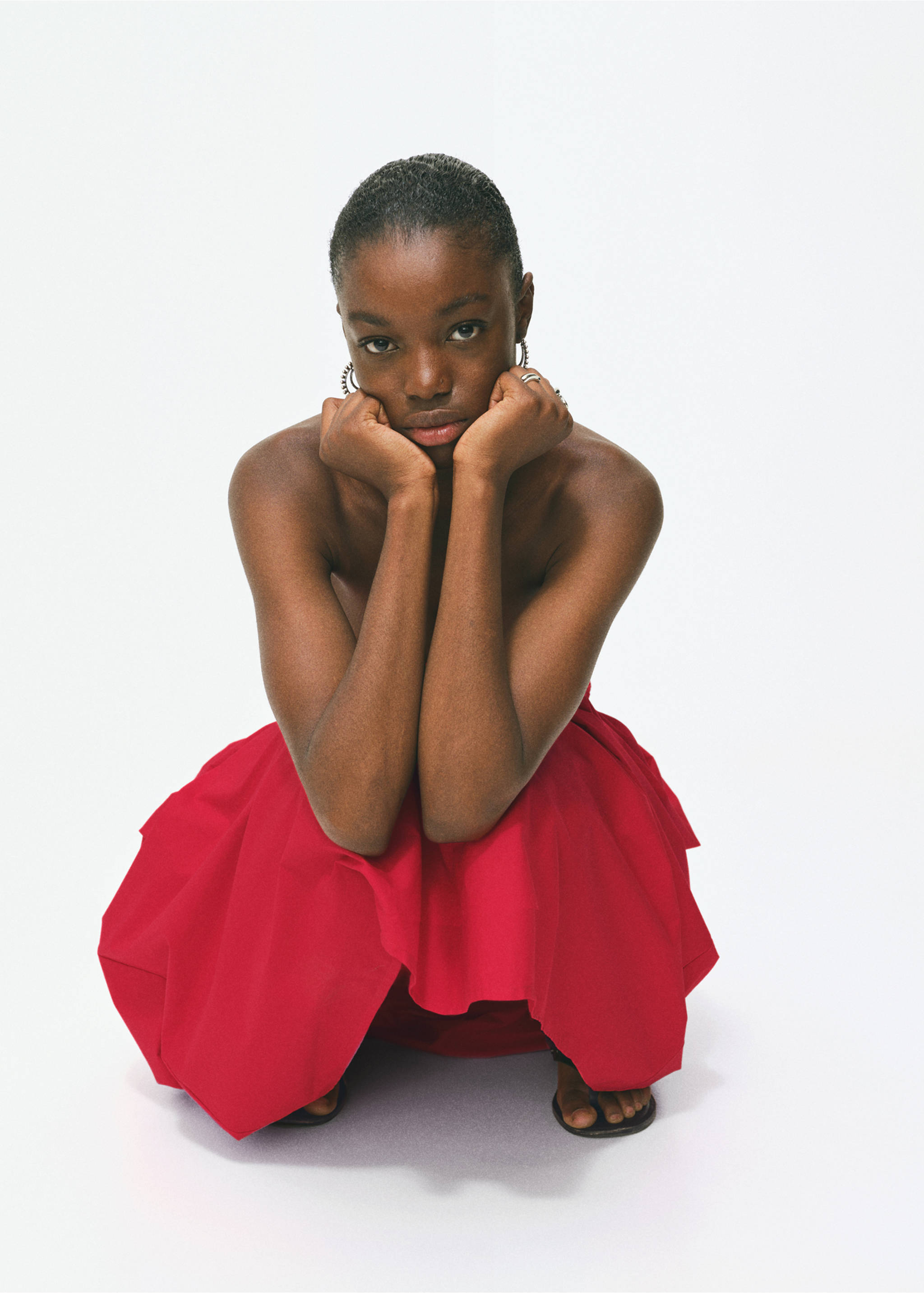 Strapless maxi-dress - Details of the article 2, Red. Ref: 17022535-00.