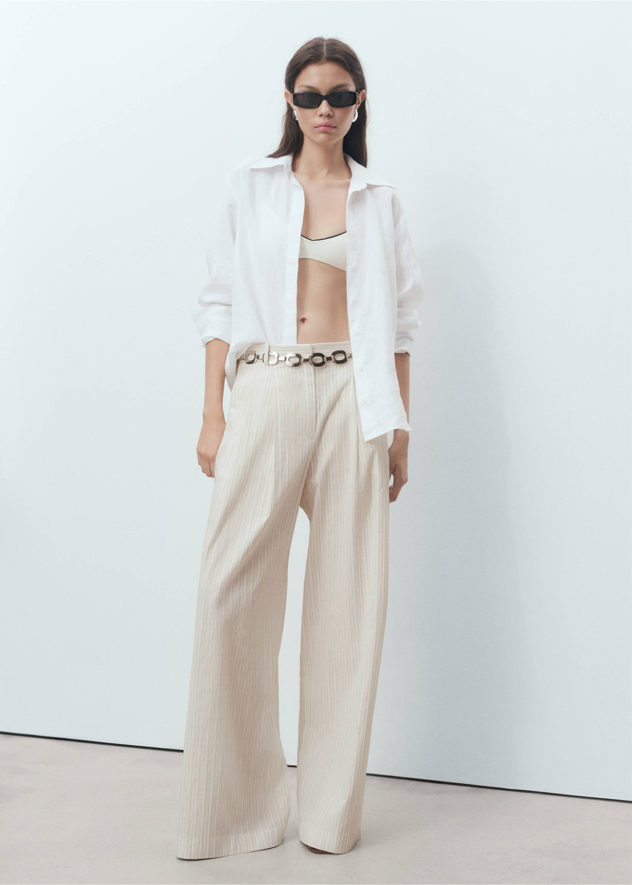 Wide leg striped trousers - General plane, Light/Pastel Grey. Ref: 17022537-00.