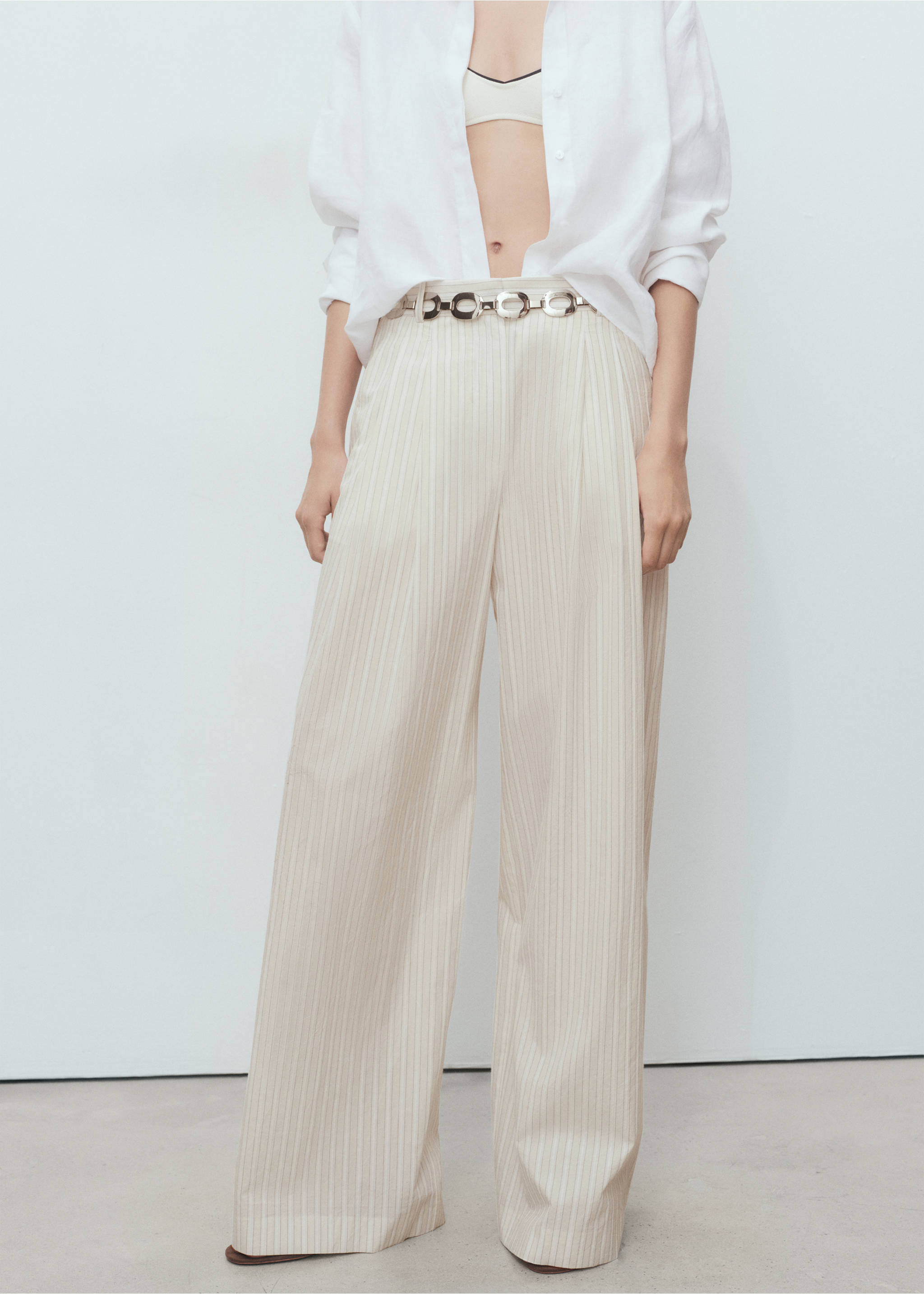 Wide leg striped trousers - Medium plane, Light/Pastel Grey. Ref: 17022537-00.
