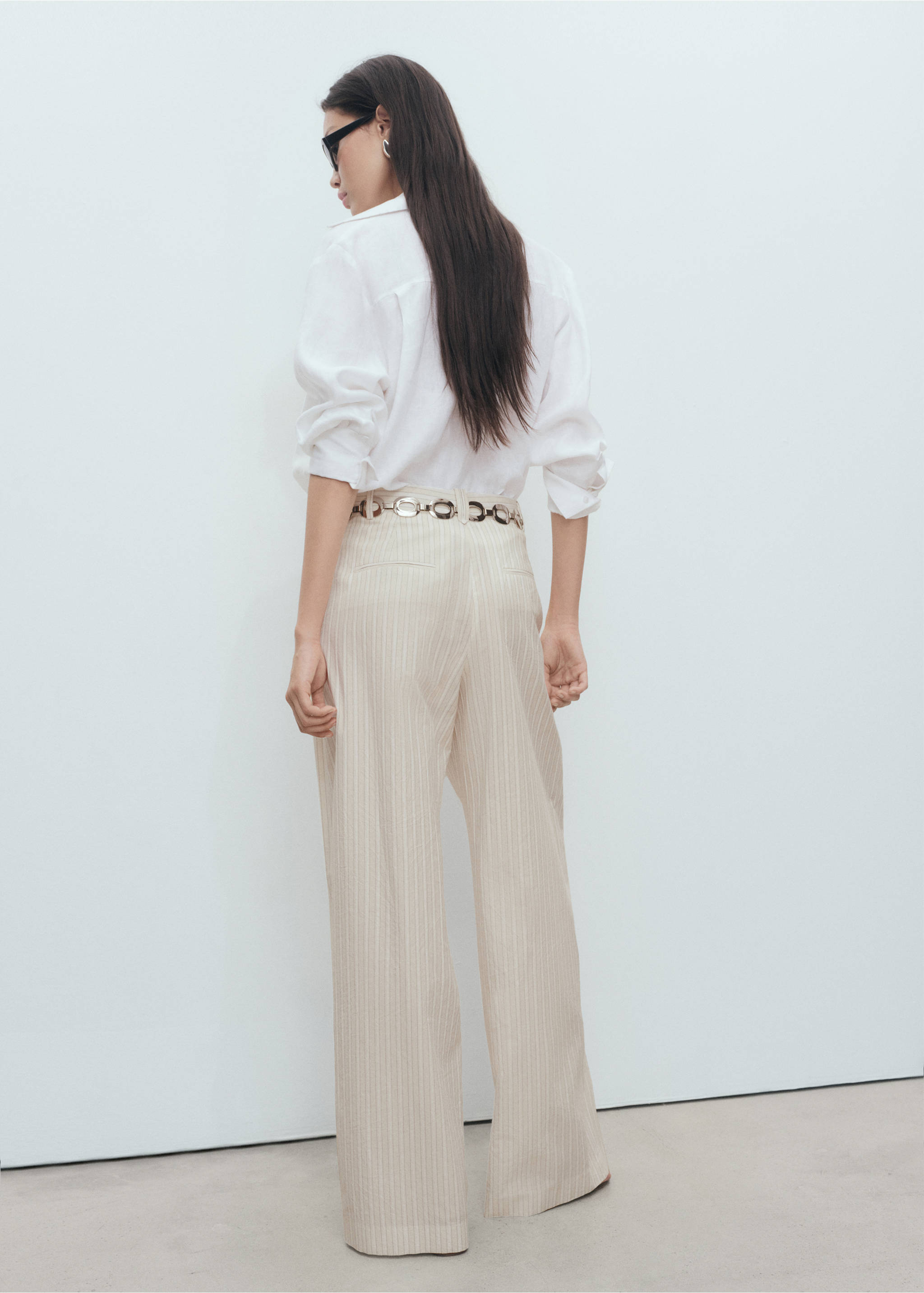 Wide leg striped trousers - Reverse of the article, Light/Pastel Grey. Ref: 17022537-00.