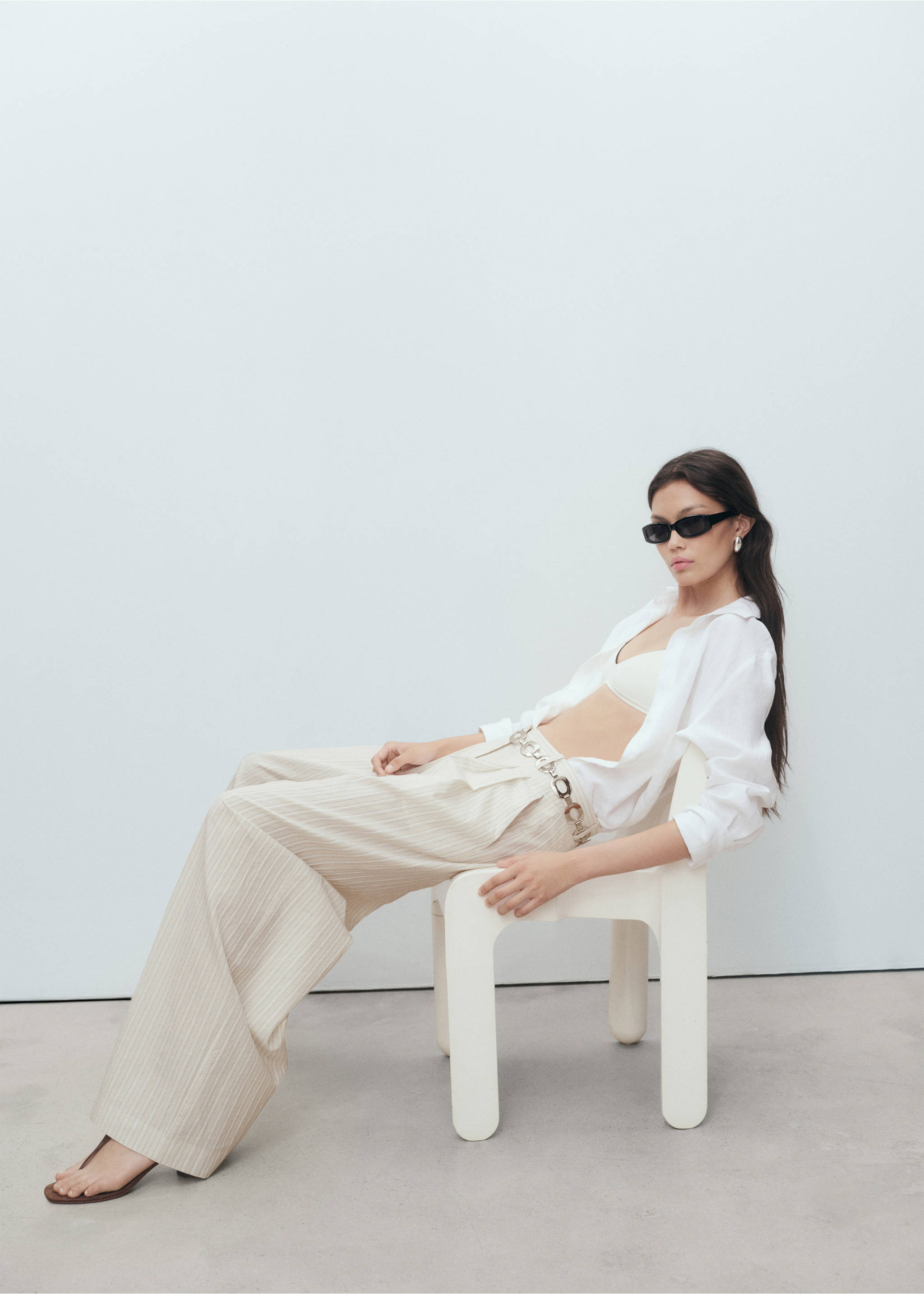 Wide leg striped trousers - Details of the article 2, Light/Pastel Grey. Ref: 17022537-00.