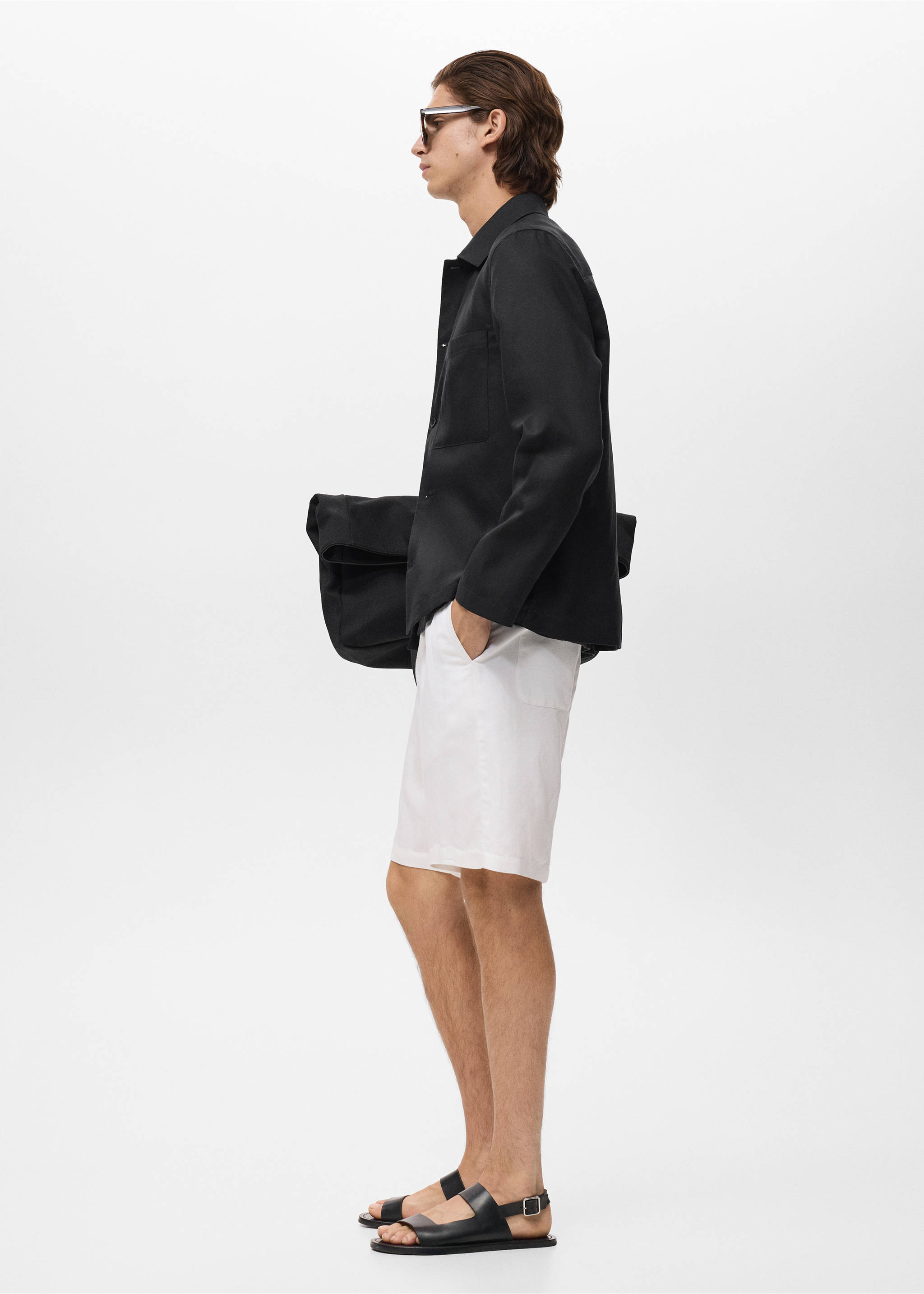 Veste en lin mélangé avec boutons - Détail de l'article 2, Noir. Ref: 17022894-00.