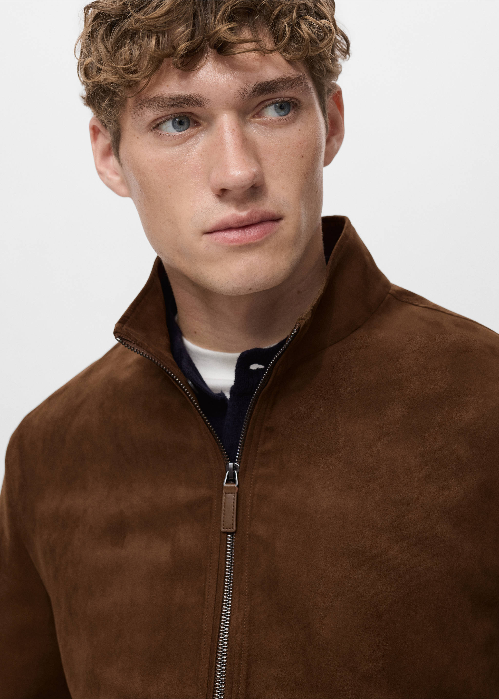 Suede faux-leather jacket - Details of the article 1, Cognac. Ref: 17022895-00.