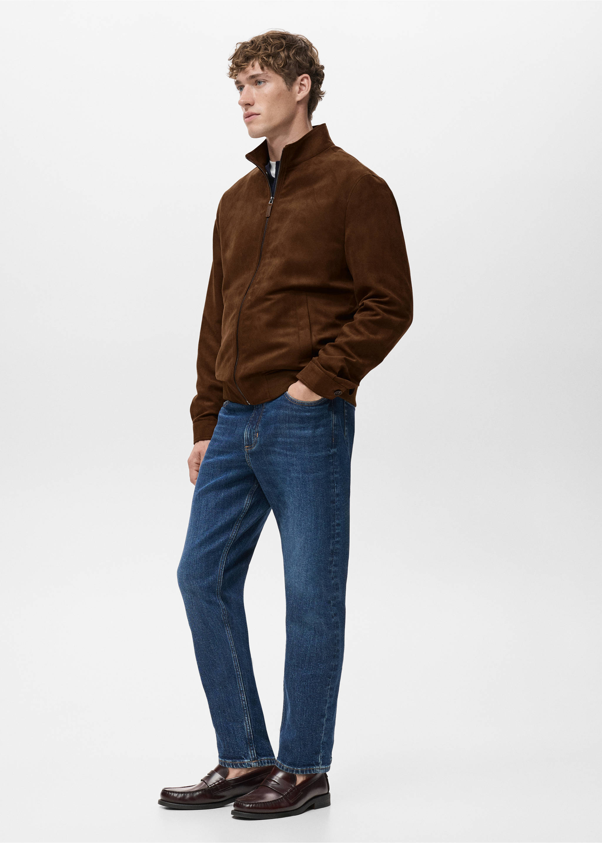 Suede faux-leather jacket - Details of the article 2, Cognac. Ref: 17022895-00.