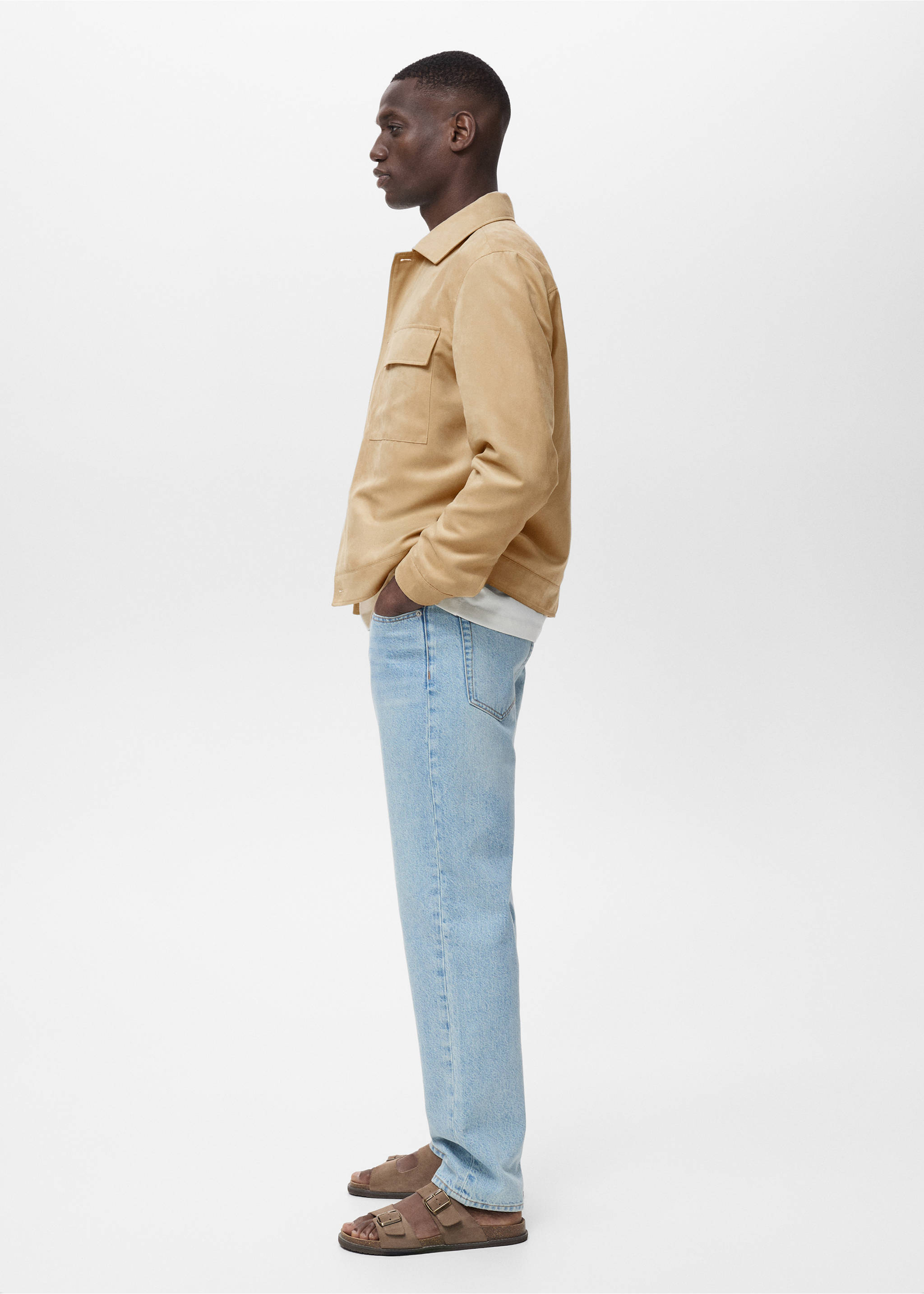 Suede faux-leather overshirt - Details of the article 2, Beige. Ref: 17022896-00.