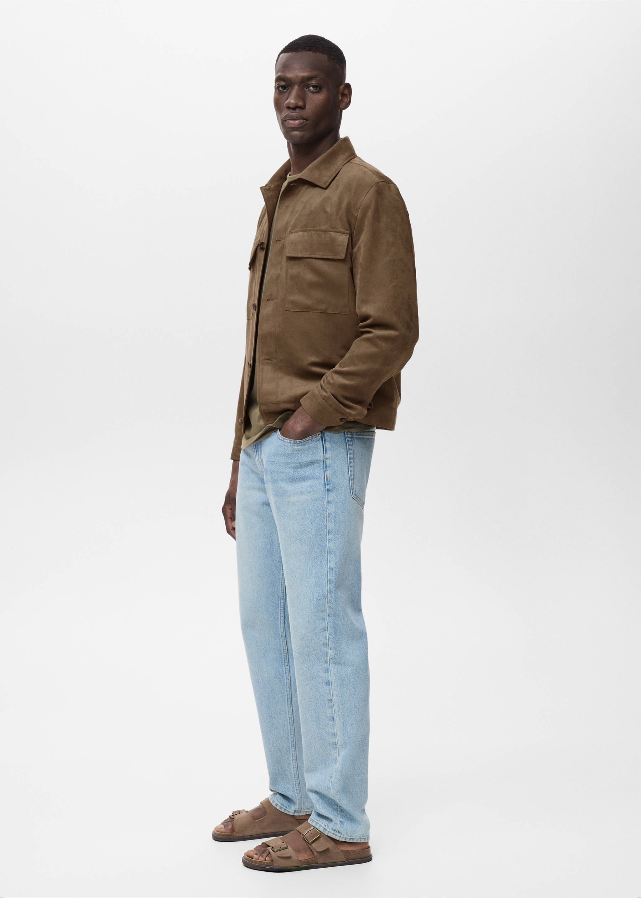 Suede faux-leather overshirt - Details of the article 2, Green. Ref: 17022896-00.
