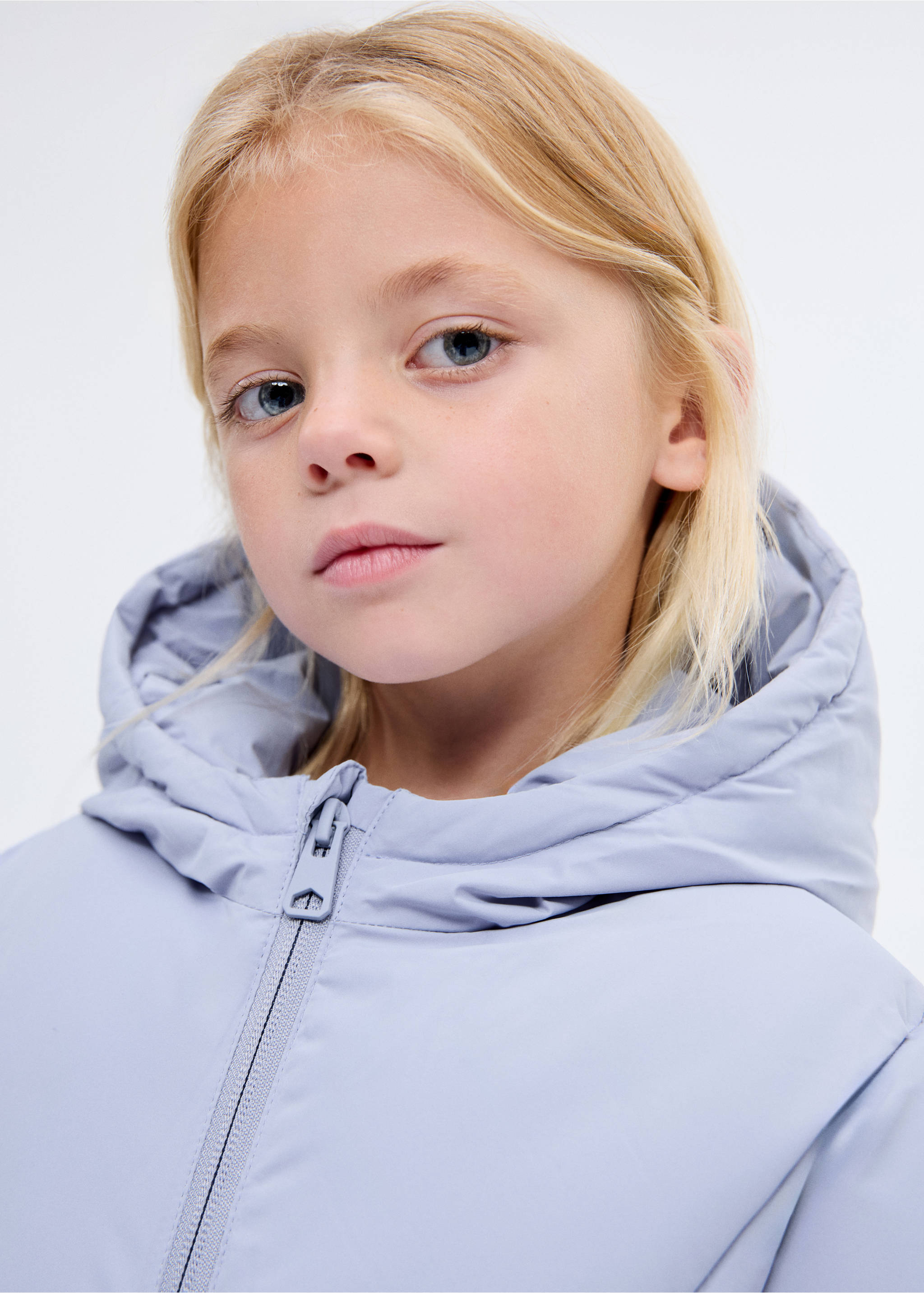 Hood puffer coat - Details of the article 1, Sky Blue. Ref: 17022897-00.