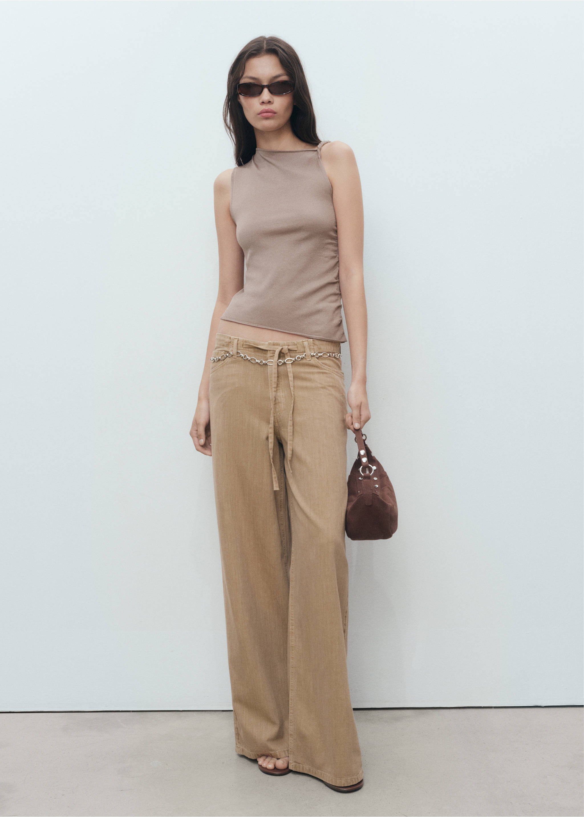 Wide leg denim trousers with belt - General plane, Sand. Ref: 17022901-00.